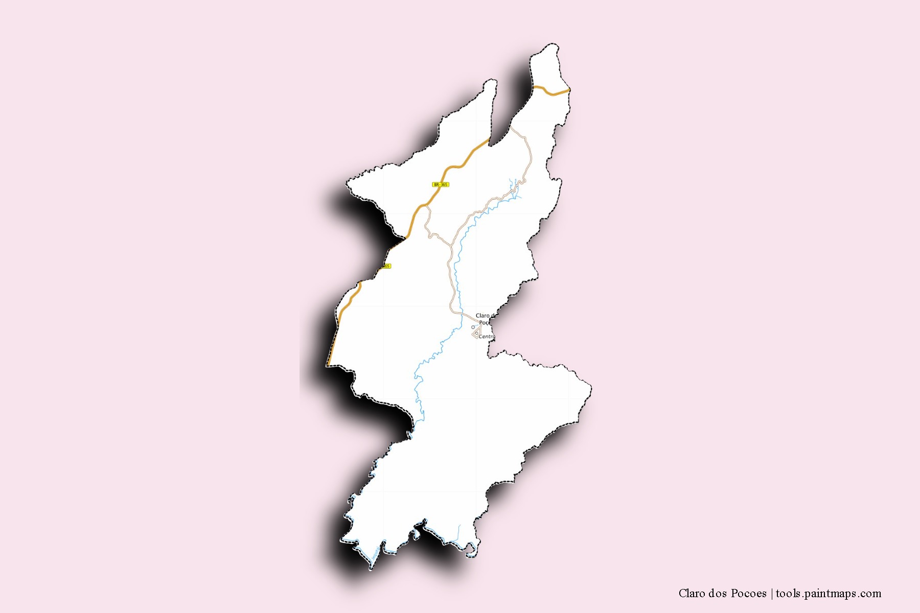 Mapa de barrios y pueblos de Claro dos Pocoes con efecto de sombra 3D