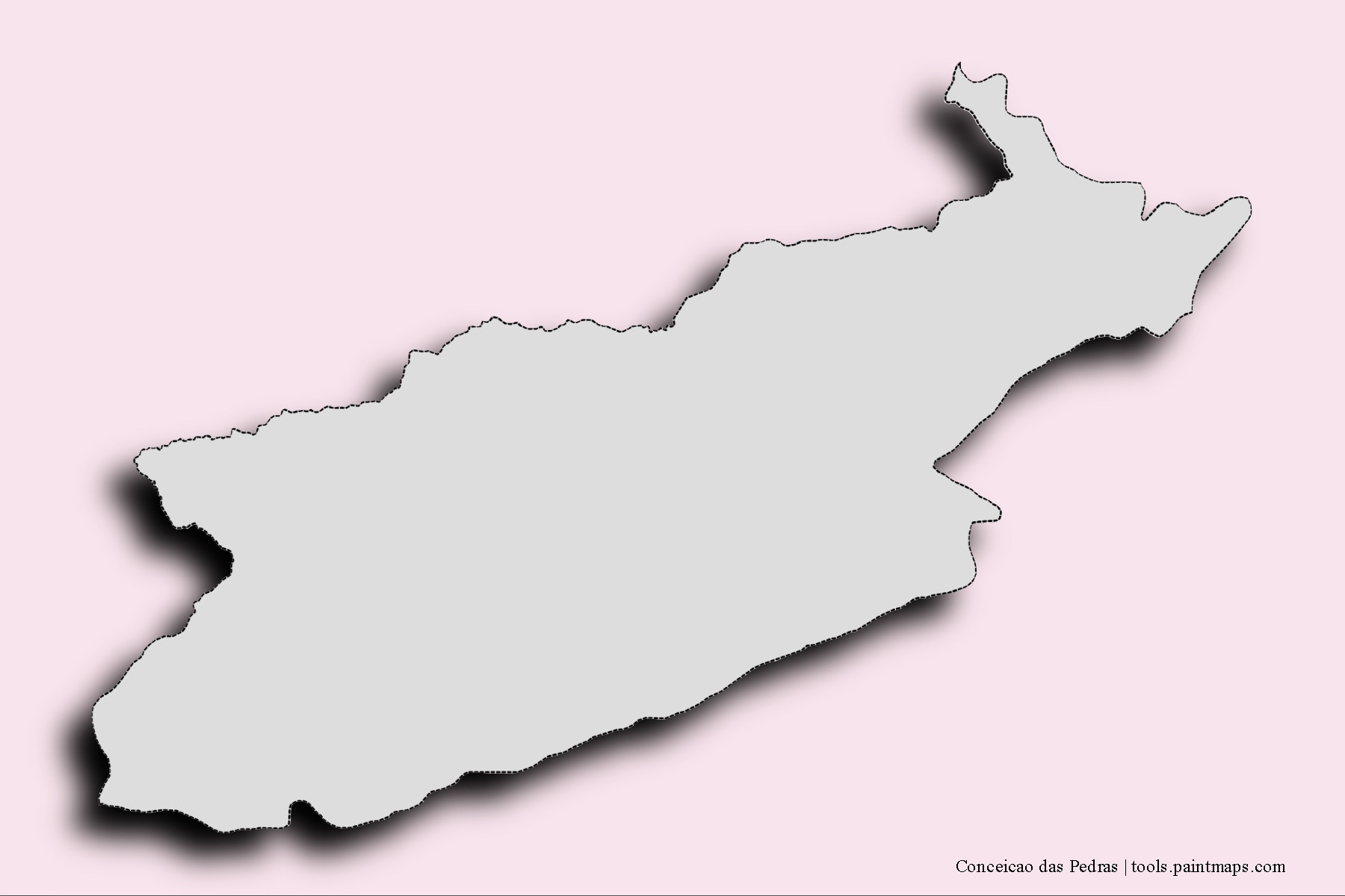 Mapa de barrios y pueblos de Conceicao das Pedras con efecto de sombra 3D