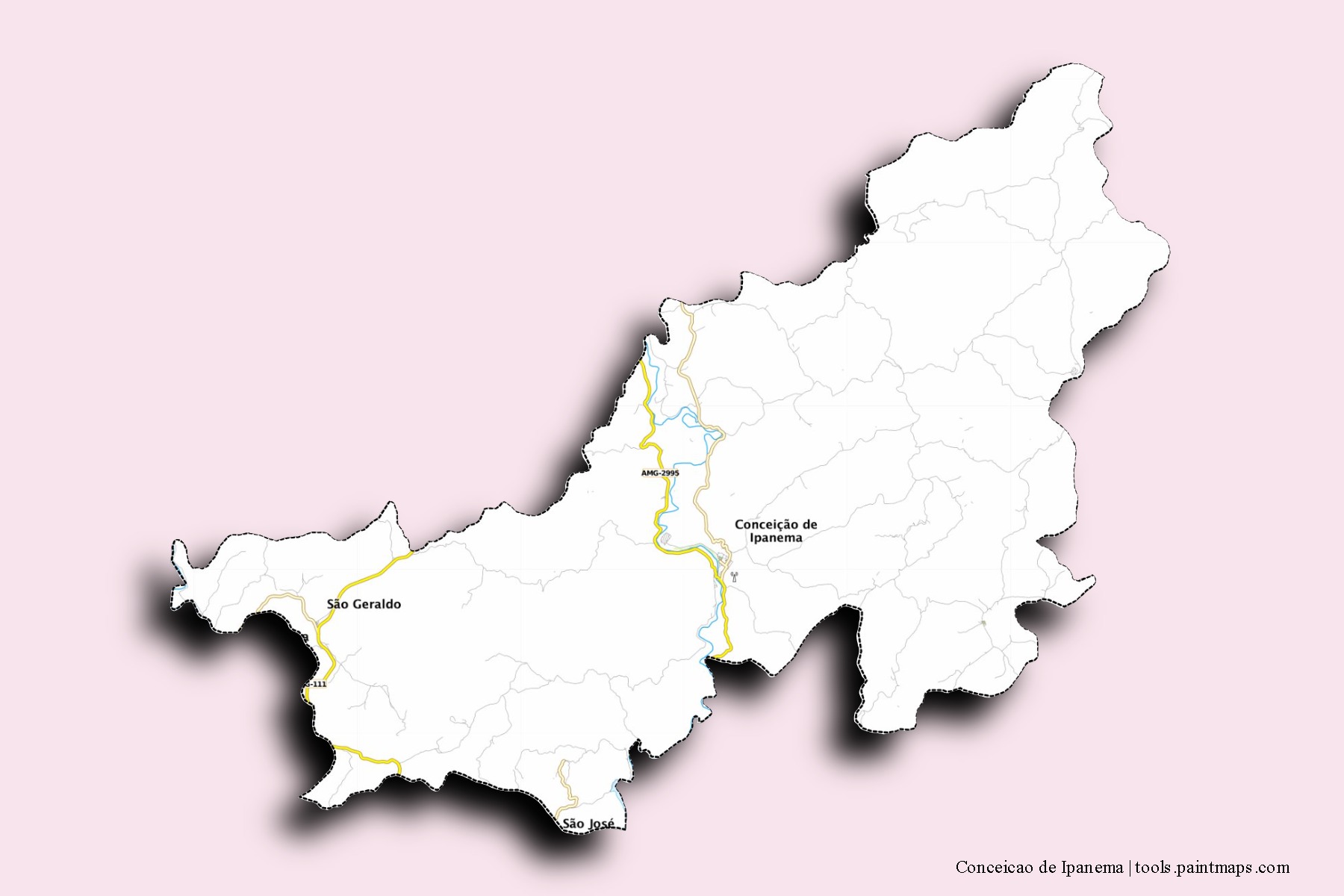 3D gölge efektli Conceicao de Ipanema mahalleleri ve köyleri haritası
