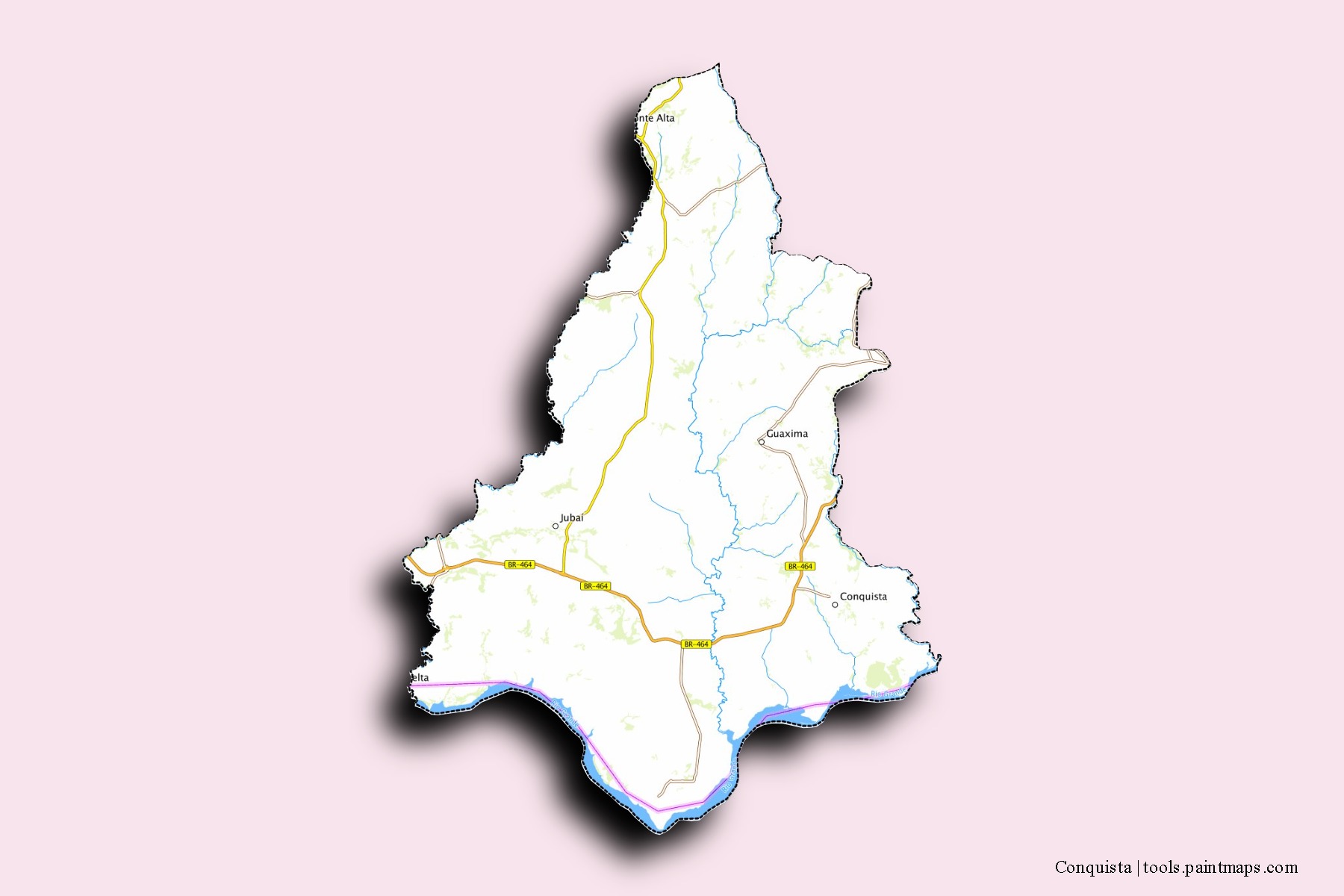 Mapa de barrios y pueblos de Conquista con efecto de sombra 3D