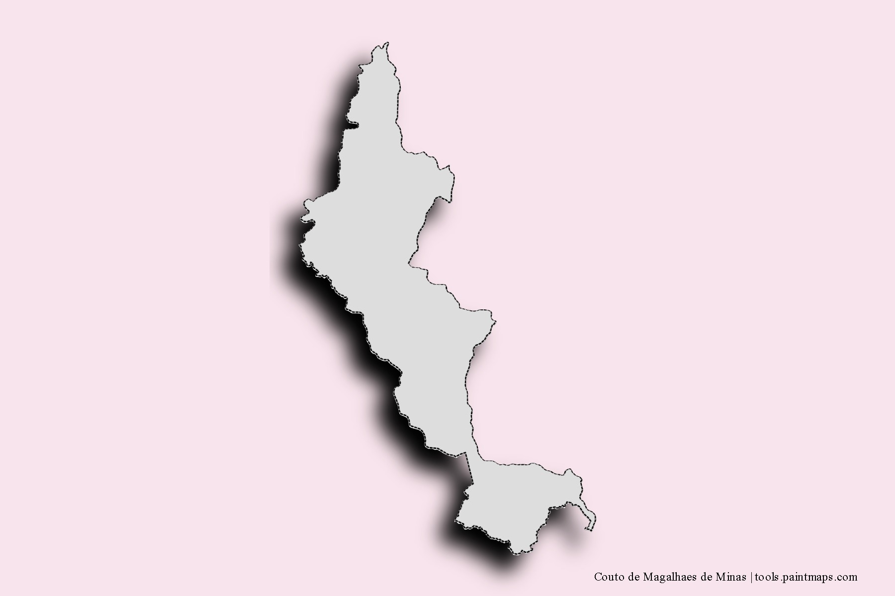 Mapa de barrios y pueblos de Couto de Magalhaes de Minas con efecto de sombra 3D