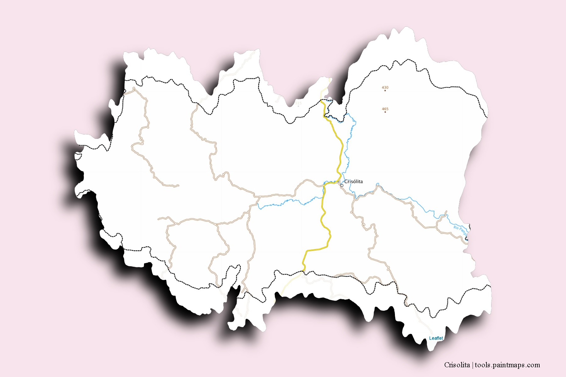 Mapa de barrios y pueblos de Crisolita con efecto de sombra 3D