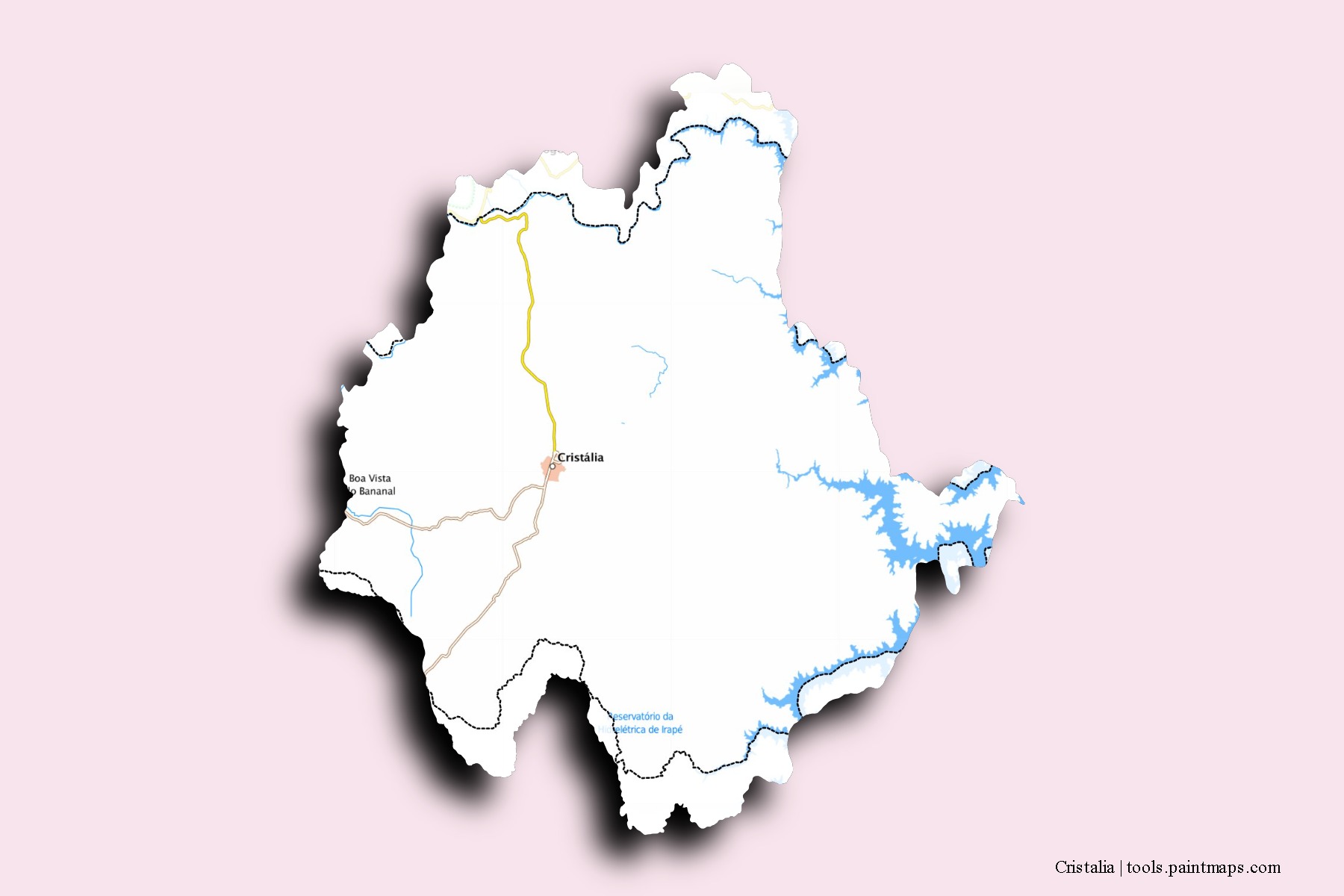 Mapa de barrios y pueblos de Cristalia con efecto de sombra 3D