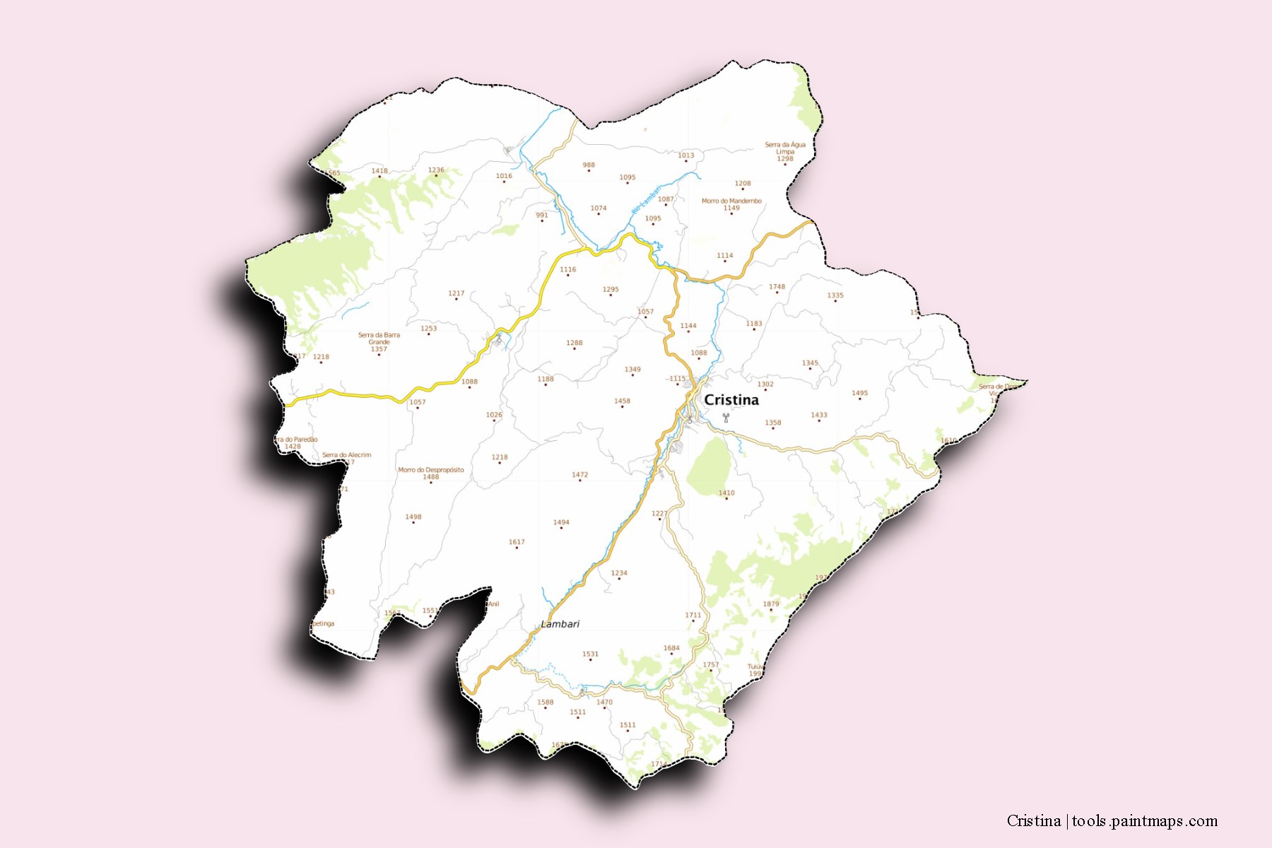 Cristina neighborhoods and villages map with 3D shadow effect