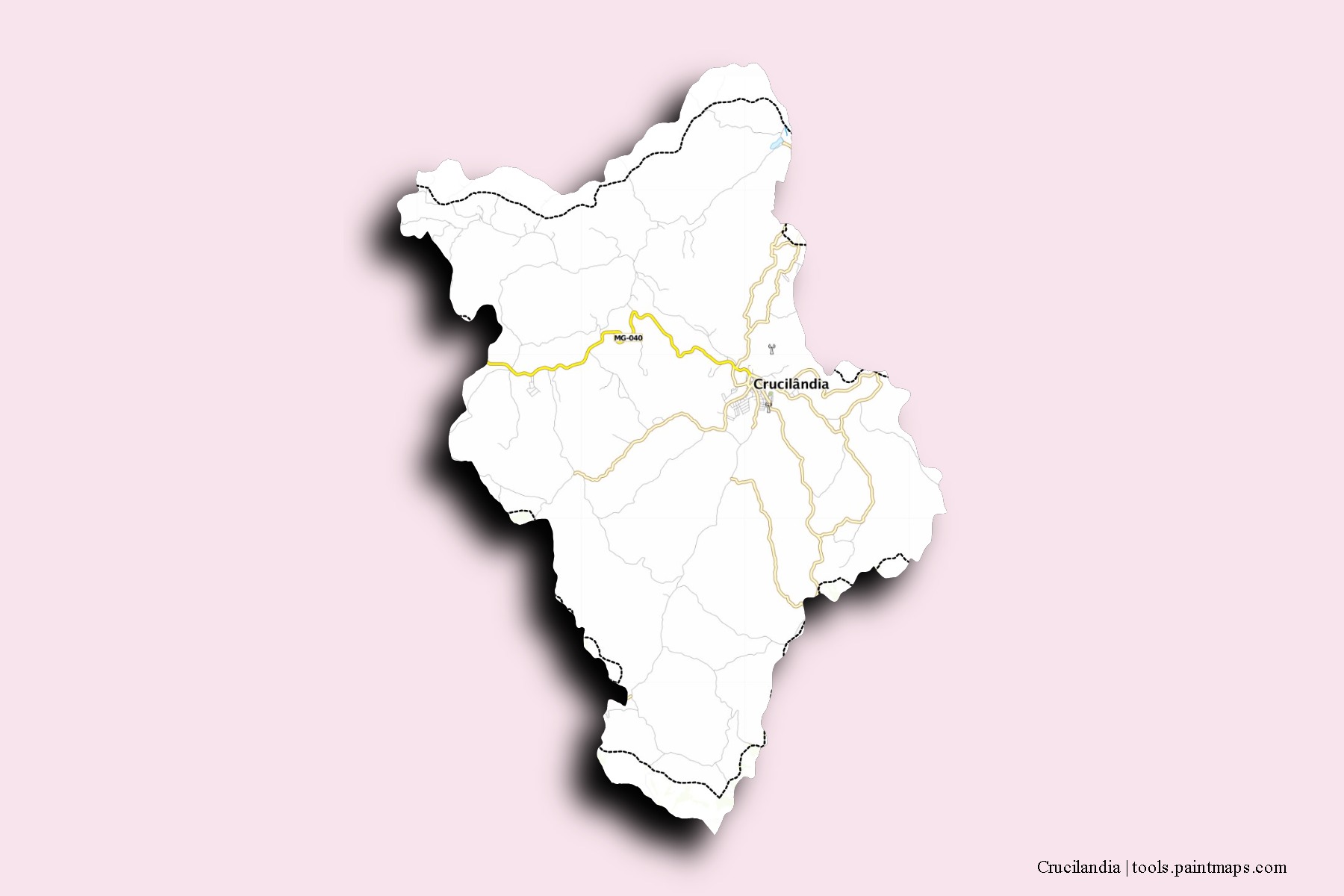 Mapa de barrios y pueblos de Crucilandia con efecto de sombra 3D