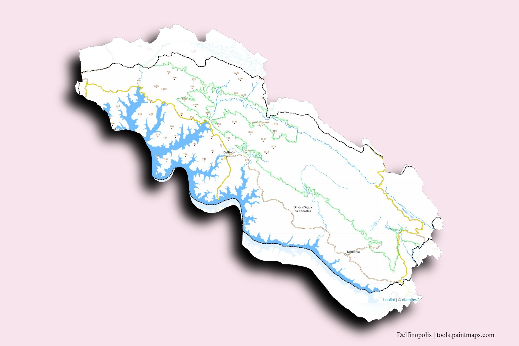 3D gölge efektli Delfinopolis mahalleleri ve köyleri haritası