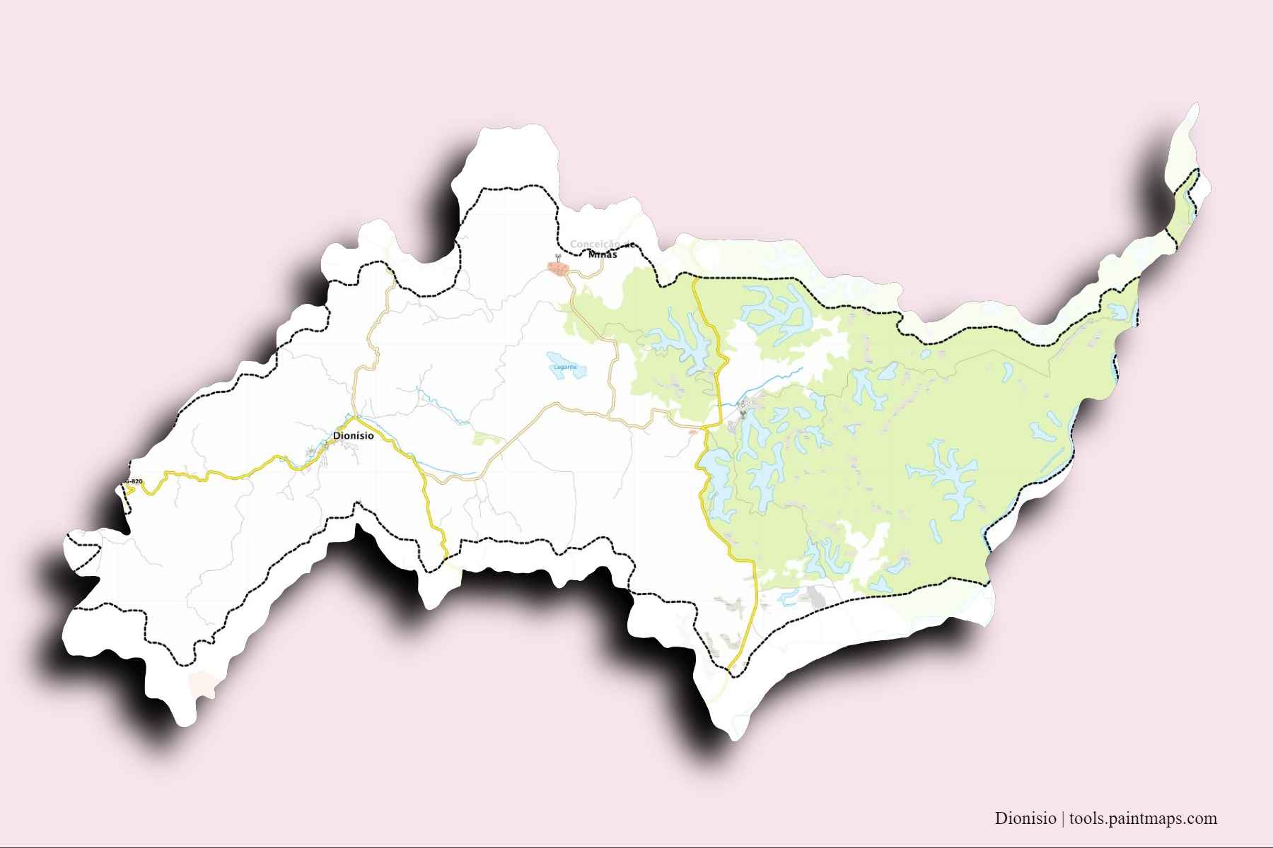 Dionisio neighborhoods and villages map with 3D shadow effect