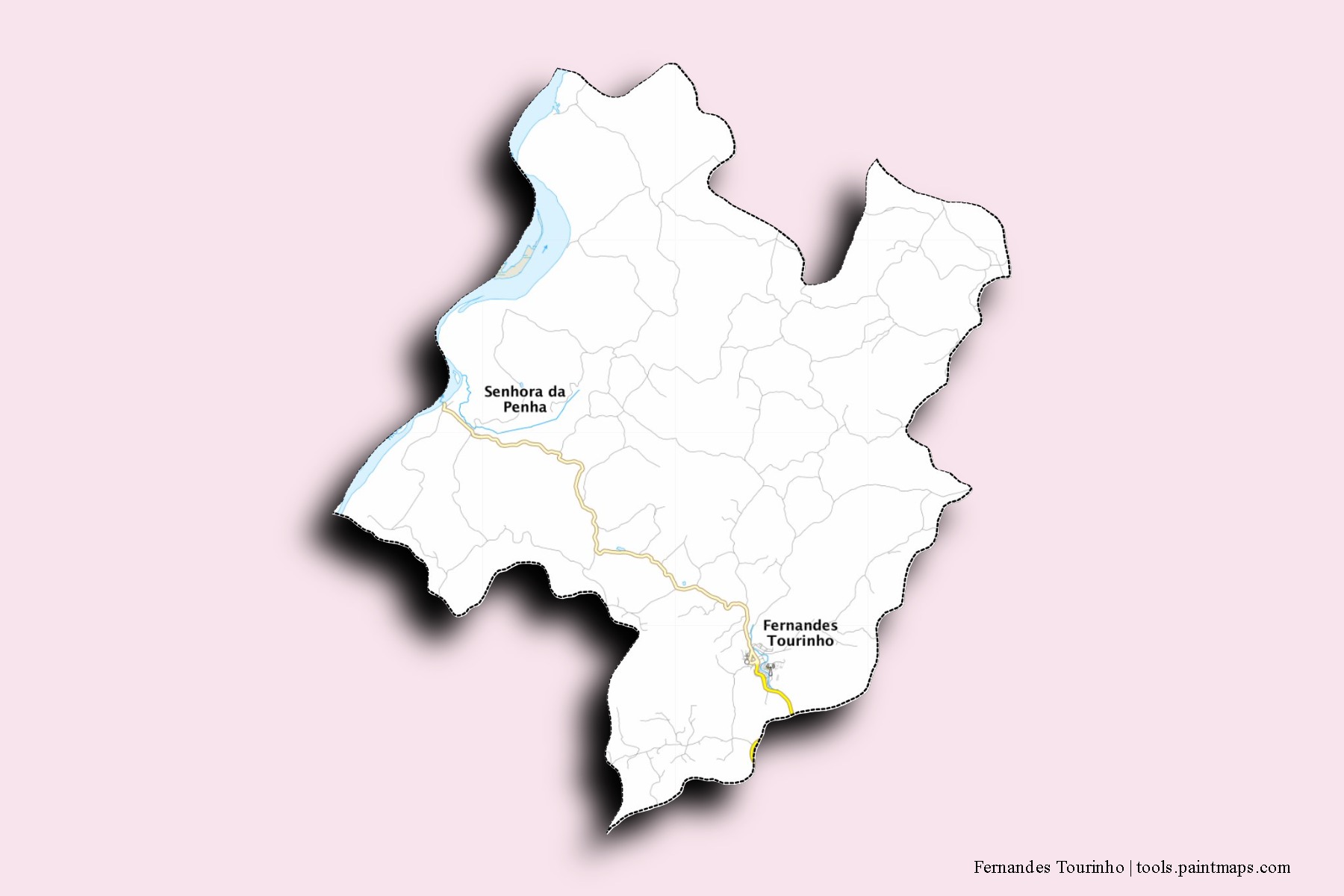 Mapa de barrios y pueblos de Fernandes Tourinho con efecto de sombra 3D