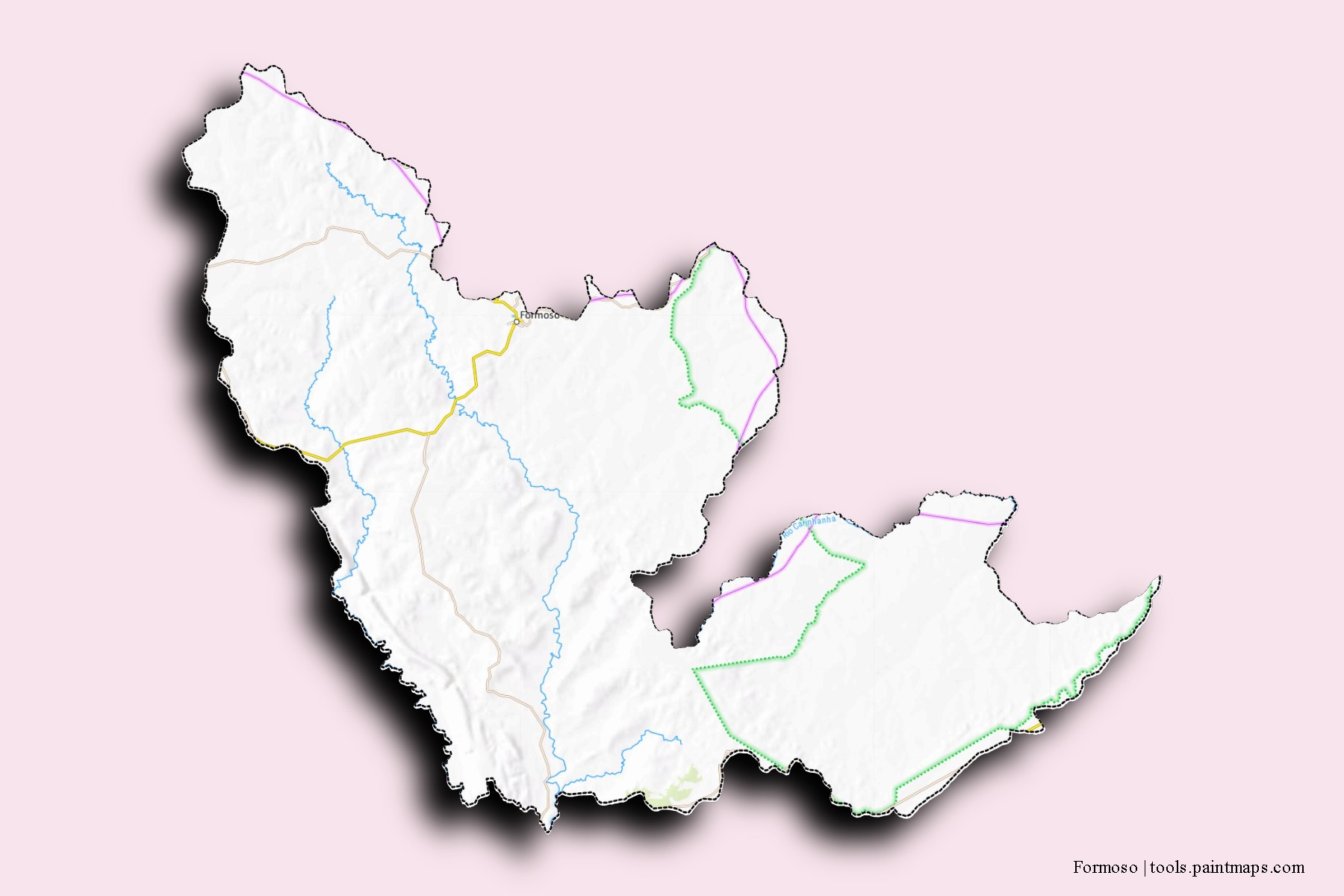 Mapa de barrios y pueblos de Formoso con efecto de sombra 3D