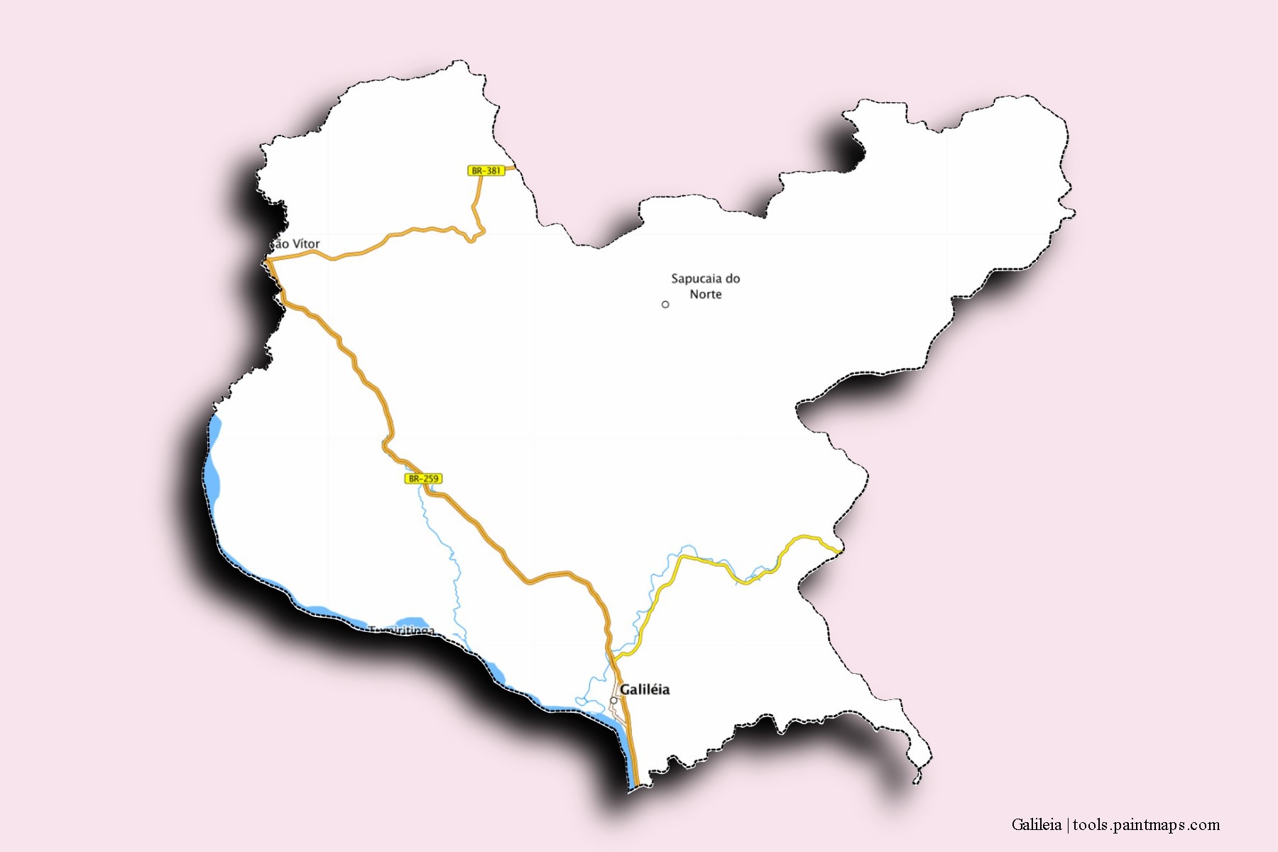 Mapa de barrios y pueblos de Galileia con efecto de sombra 3D