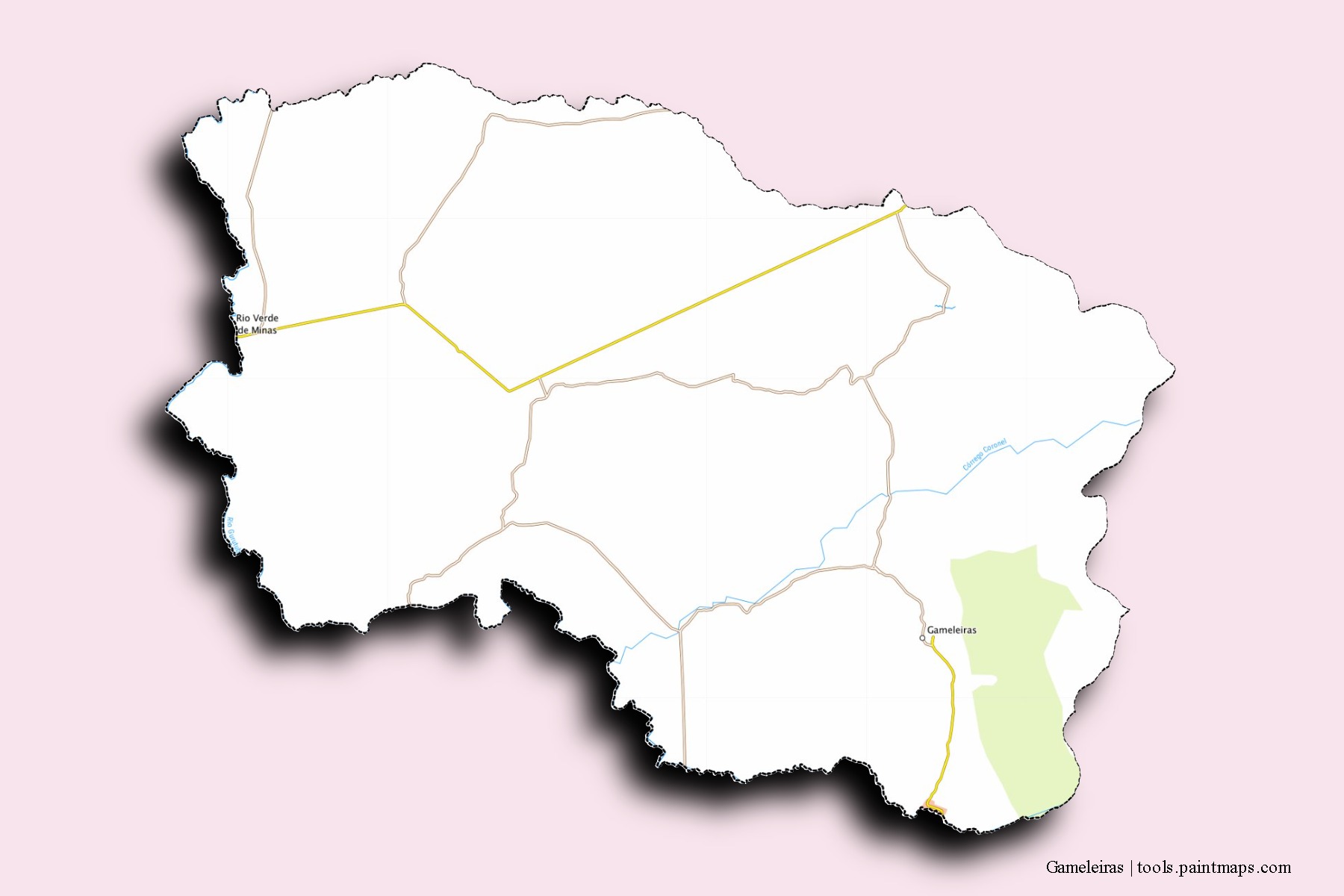 Mapa de barrios y pueblos de Gameleiras con efecto de sombra 3D