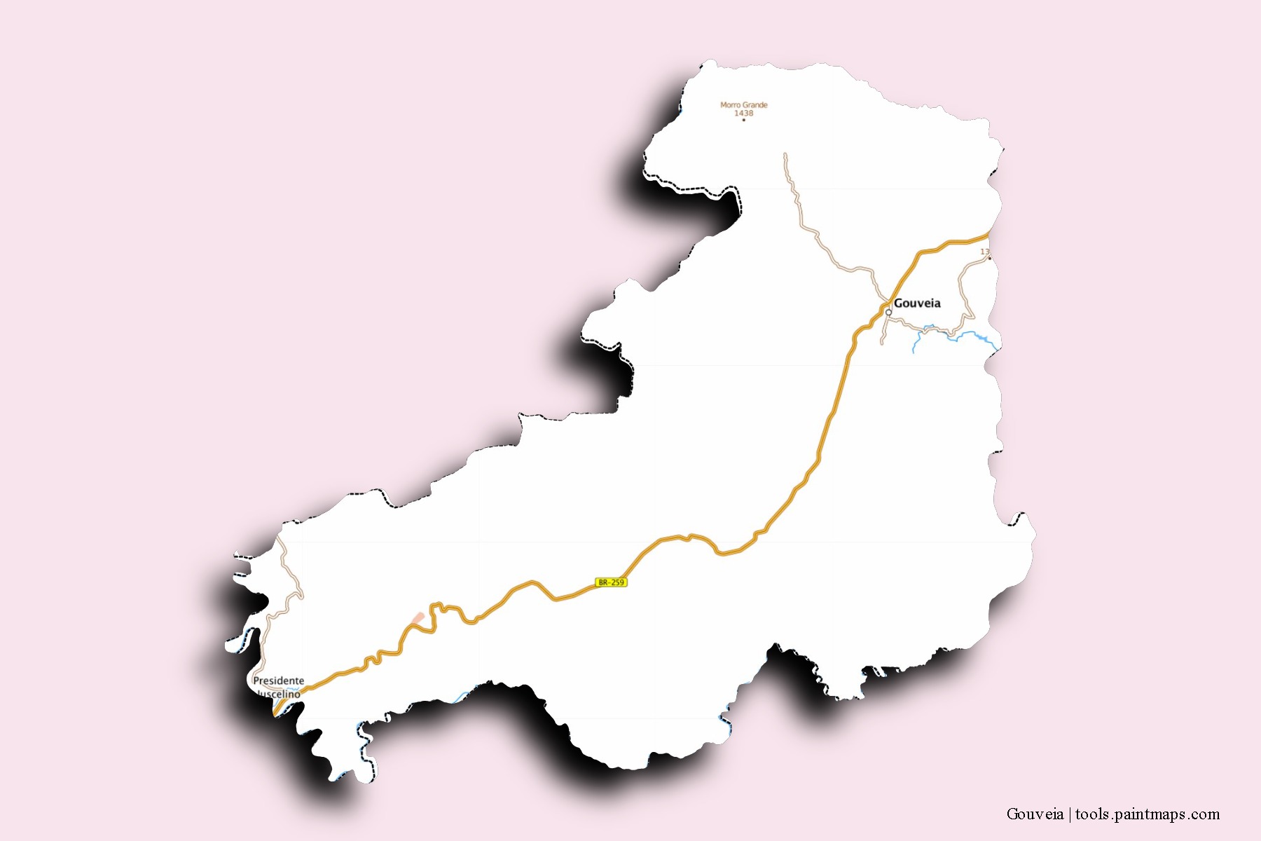3D gölge efektli Gouveia mahalleleri ve köyleri haritası