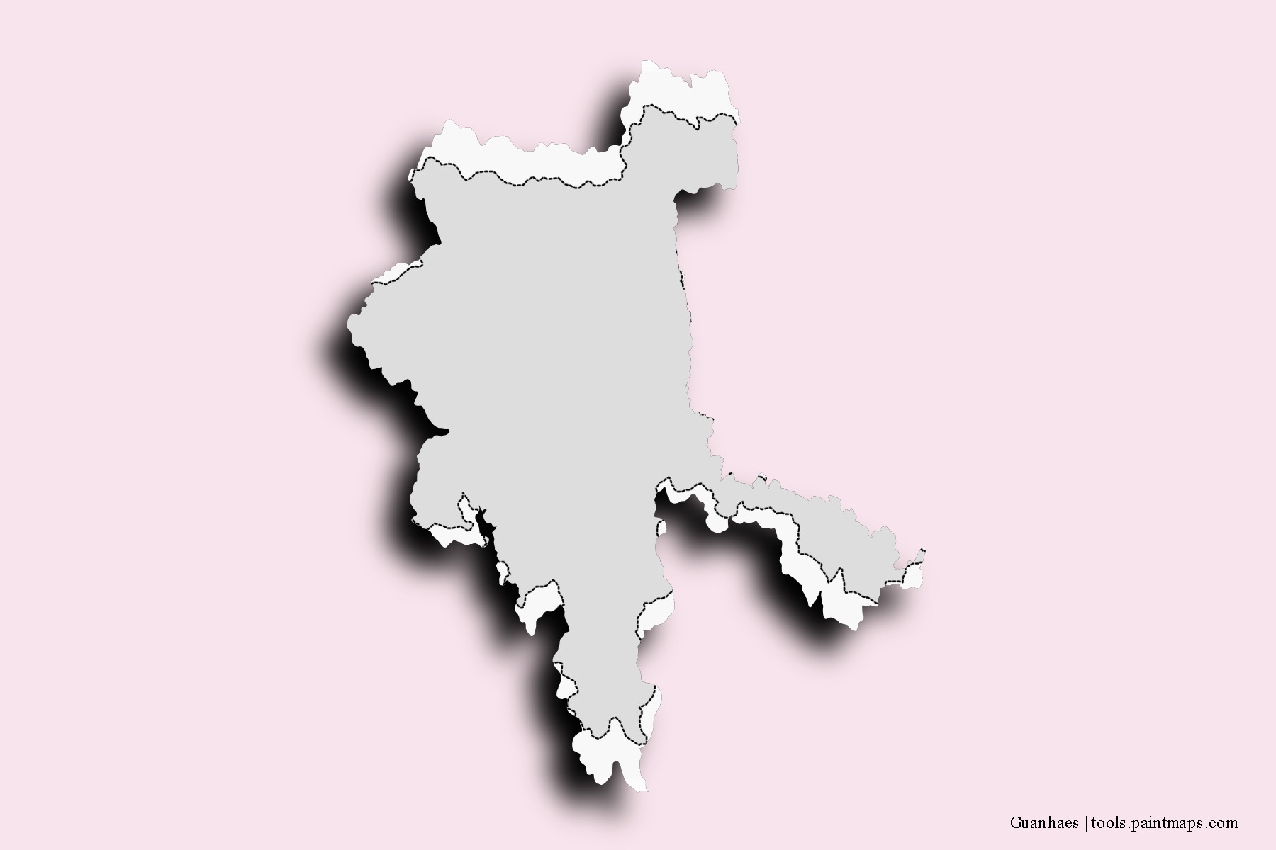 Mapa de barrios y pueblos de Guanhaes con efecto de sombra 3D