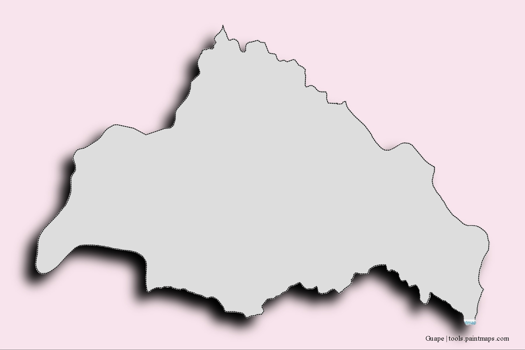 Mapa de barrios y pueblos de Guape con efecto de sombra 3D