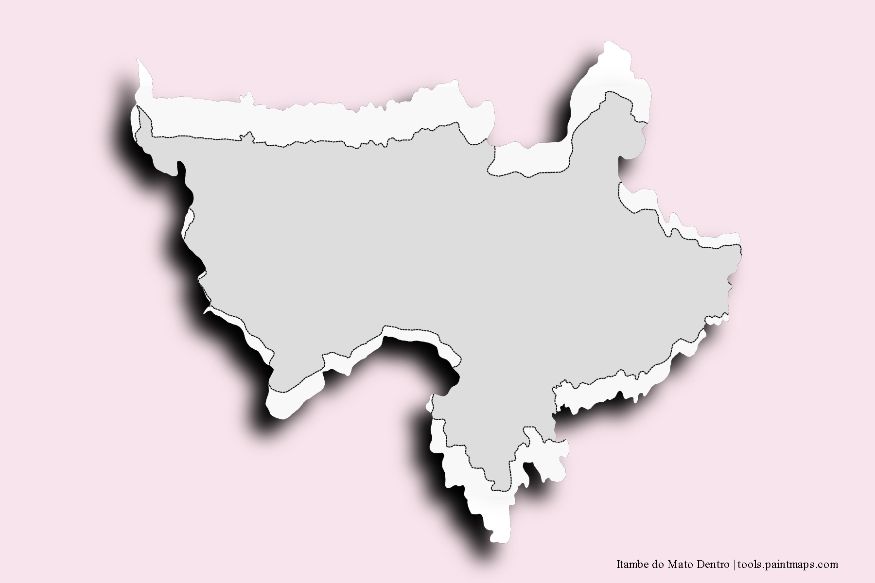 Mapa de barrios y pueblos de Itambe do Mato Dentro con efecto de sombra 3D