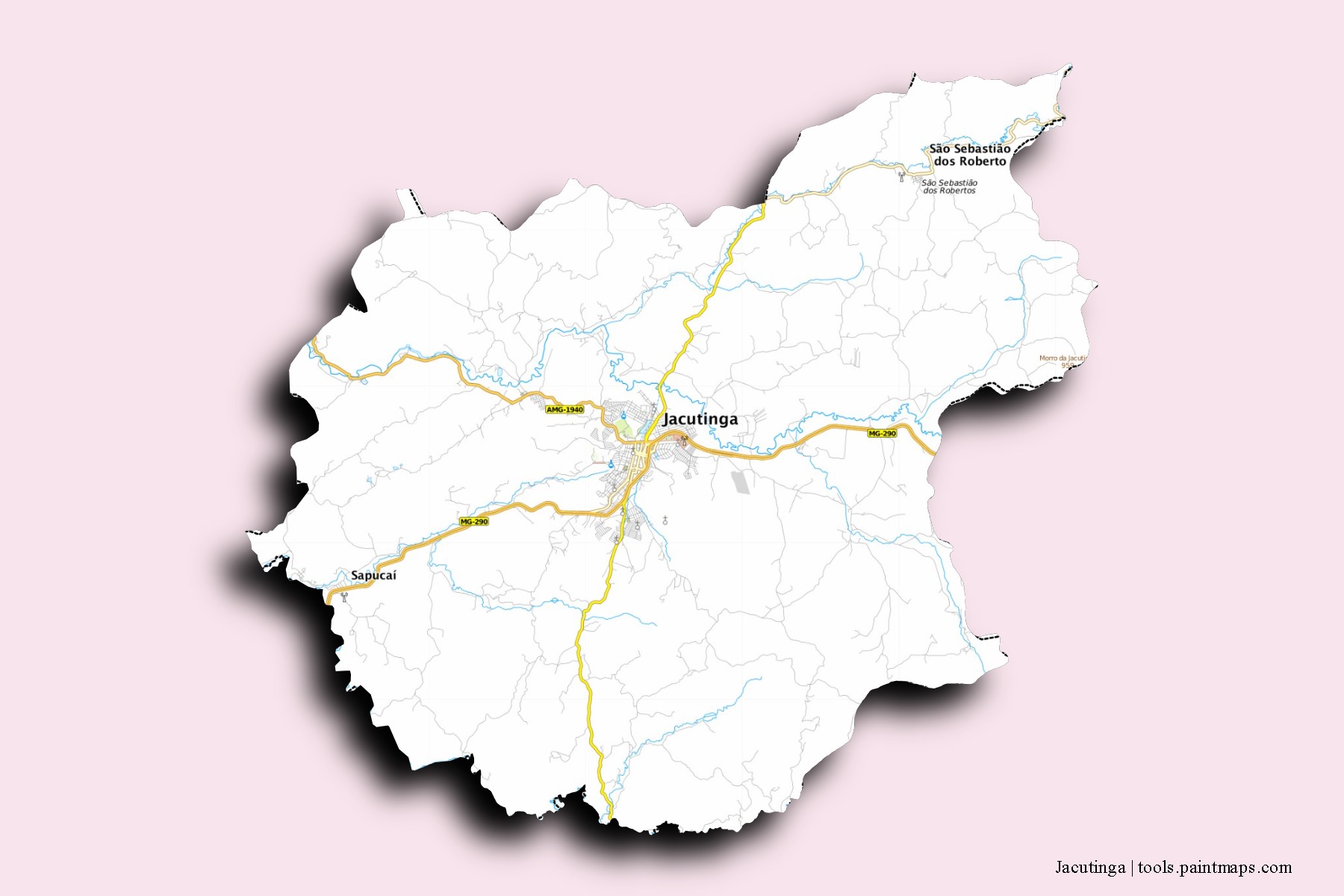 Mapa de barrios y pueblos de Jacutinga con efecto de sombra 3D