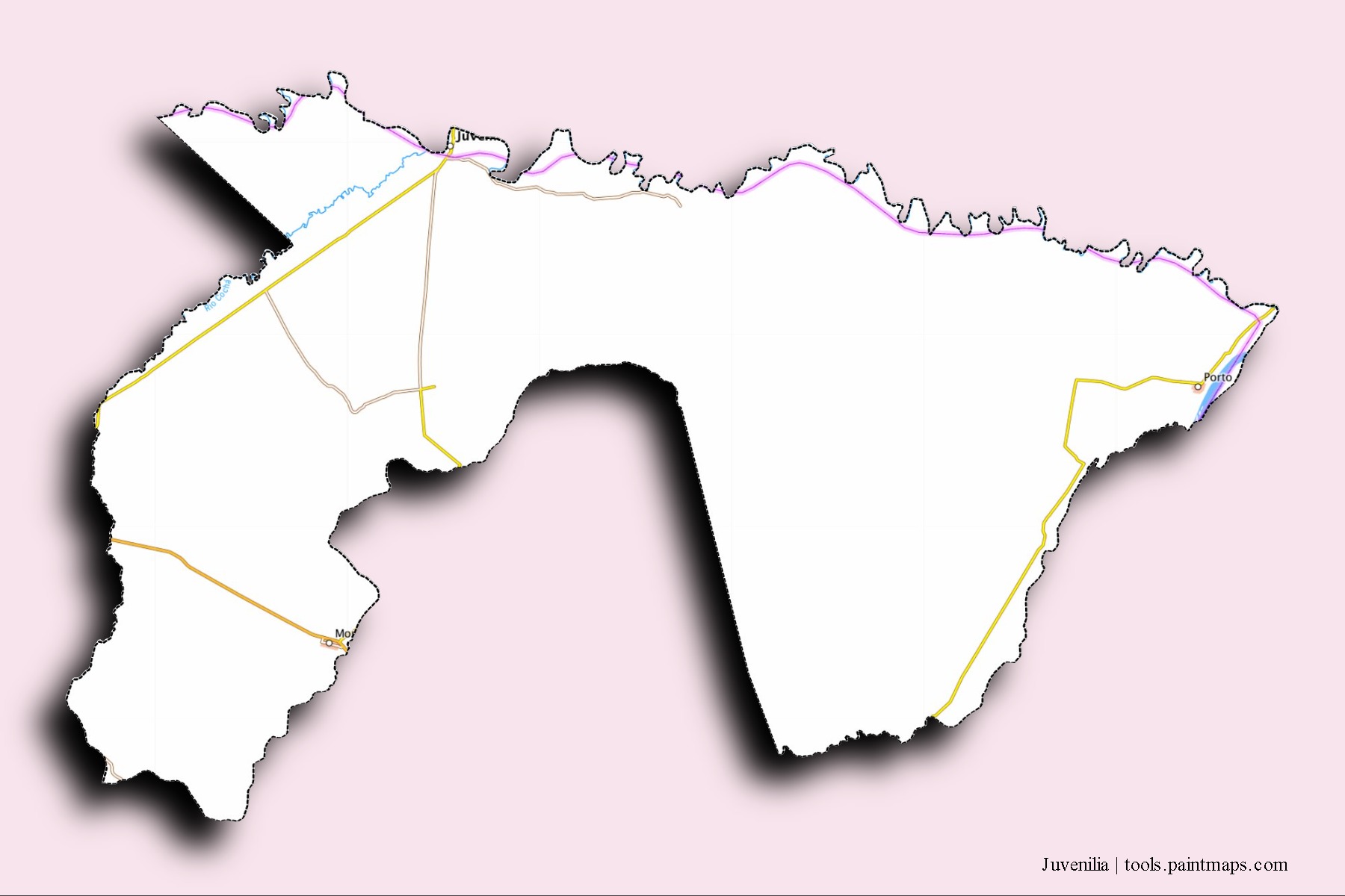 Juvenilia neighborhoods and villages map with 3D shadow effect