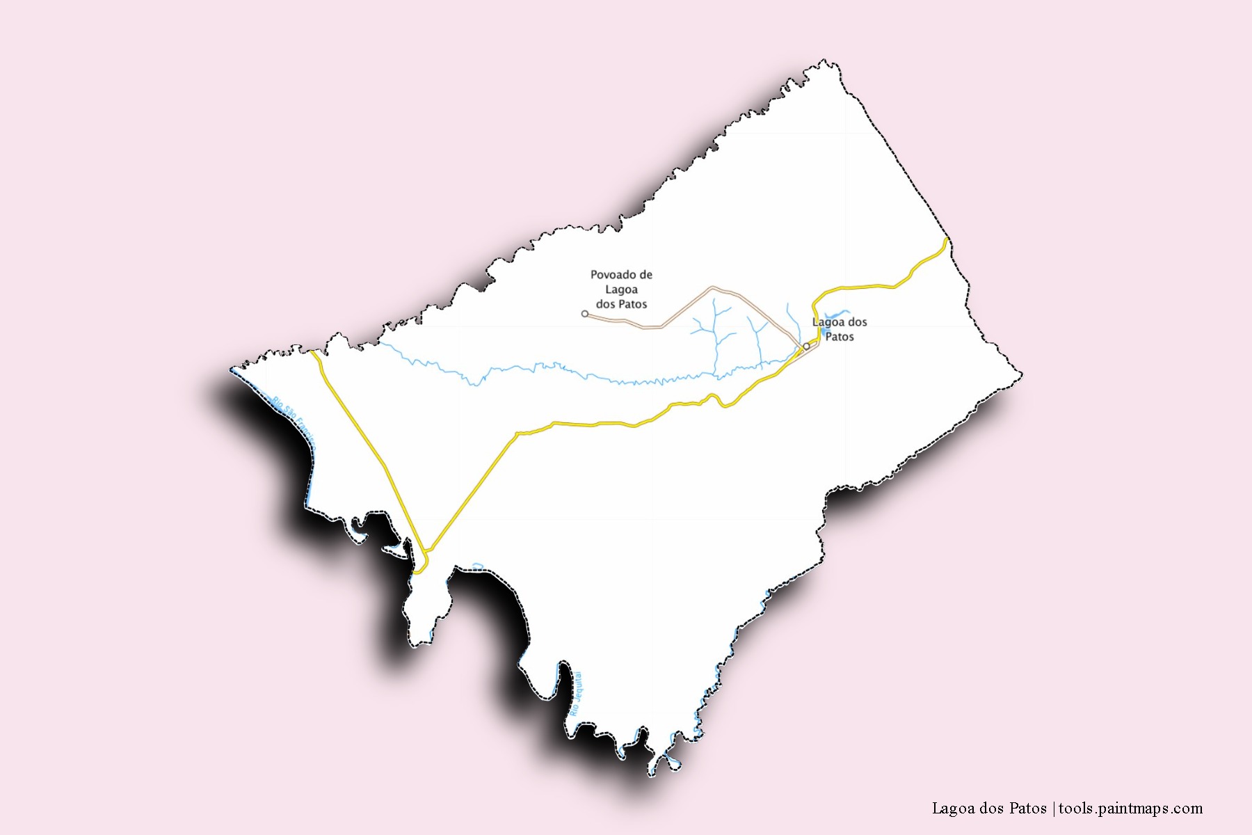 Mapa de barrios y pueblos de Lagoa dos Patos con efecto de sombra 3D
