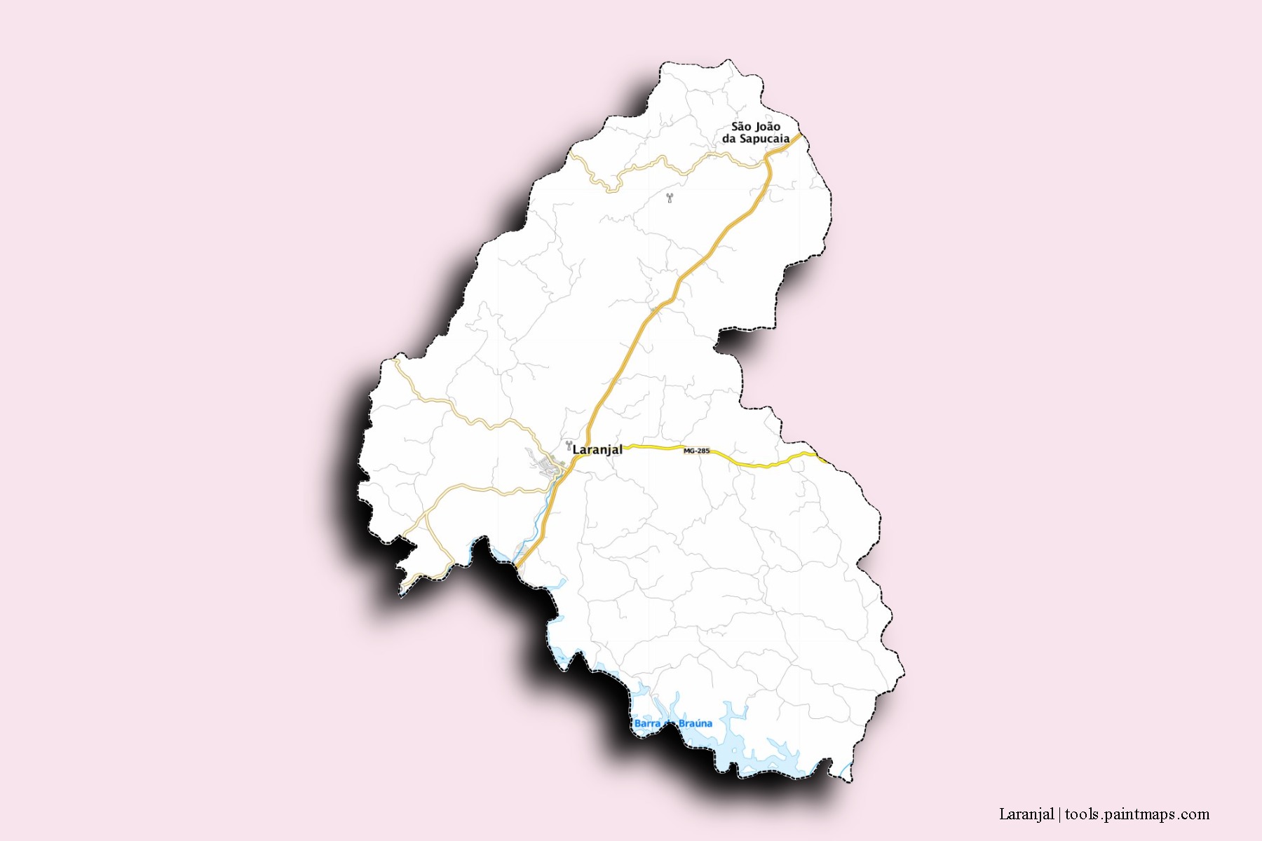 Mapa de barrios y pueblos de Laranjal con efecto de sombra 3D