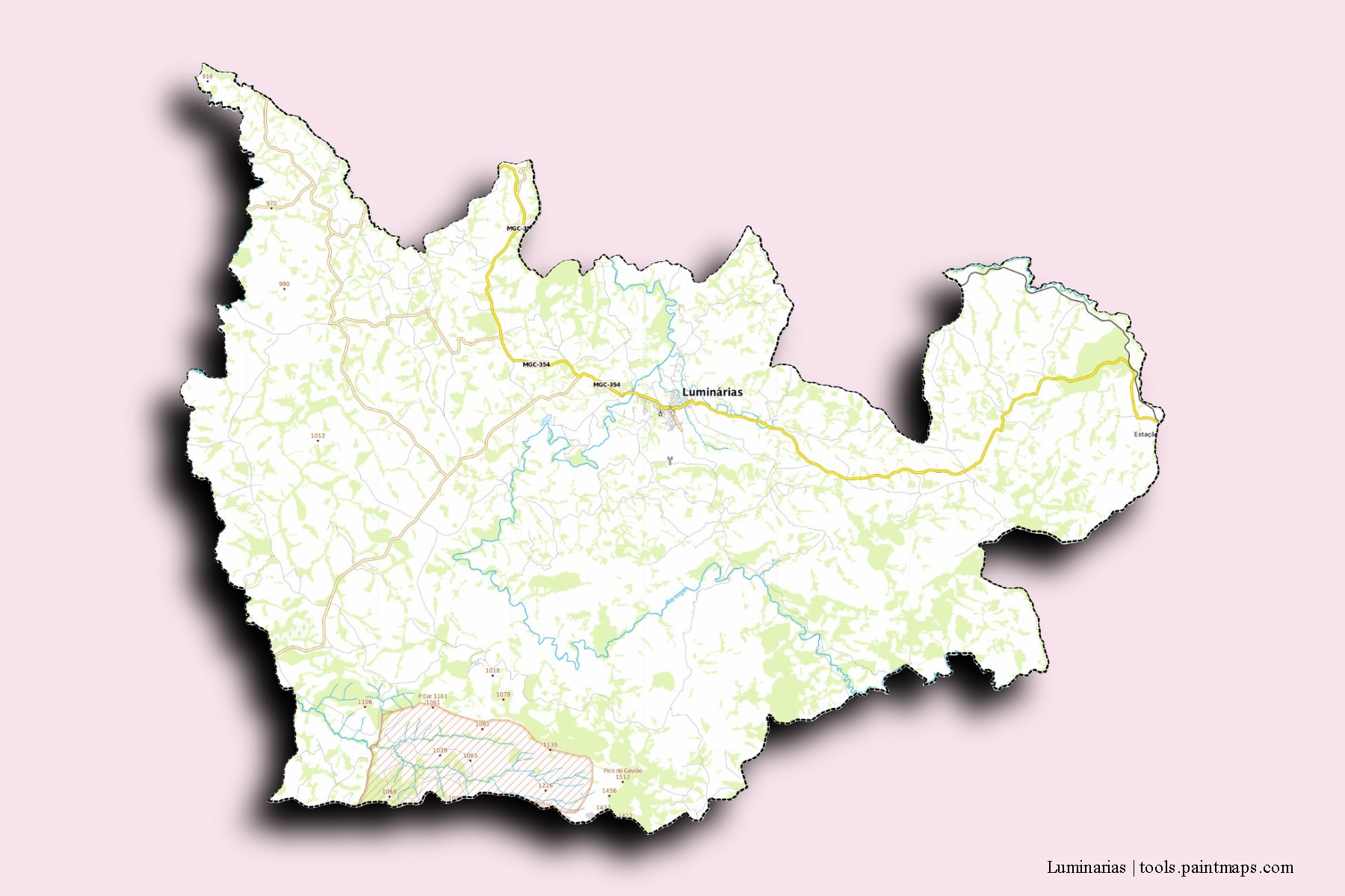 Mapa de barrios y pueblos de Luminarias con efecto de sombra 3D