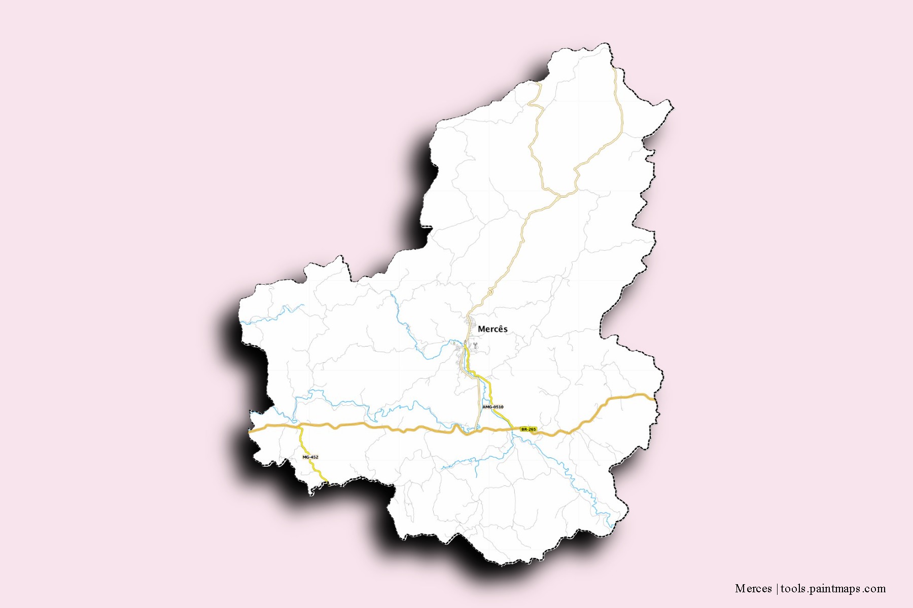 Mapa de barrios y pueblos de Merces con efecto de sombra 3D