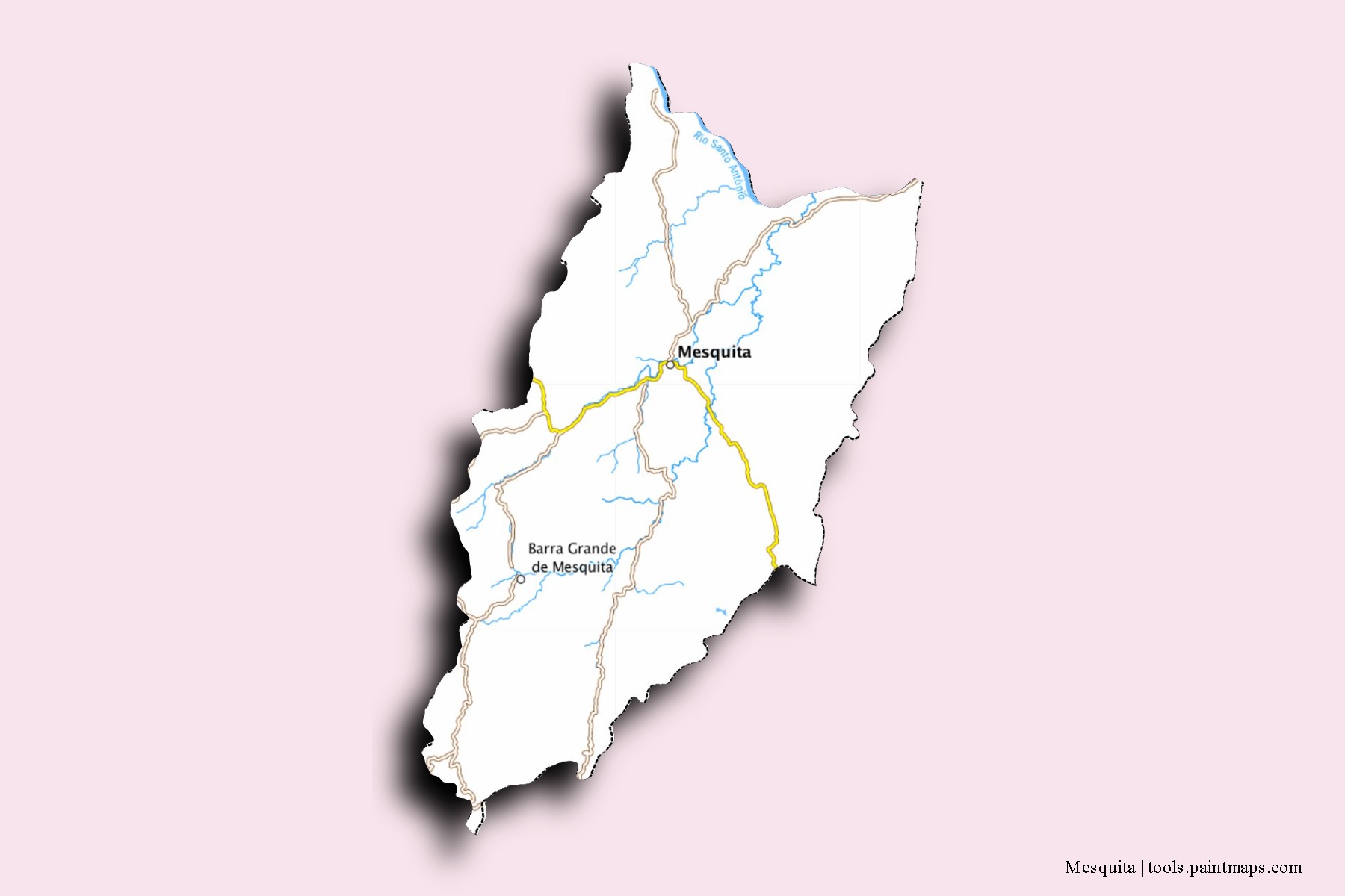 Mapa de barrios y pueblos de Mesquita con efecto de sombra 3D