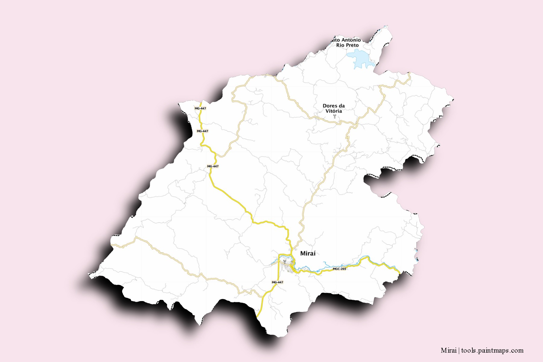 Mapa de barrios y pueblos de Mirai con efecto de sombra 3D