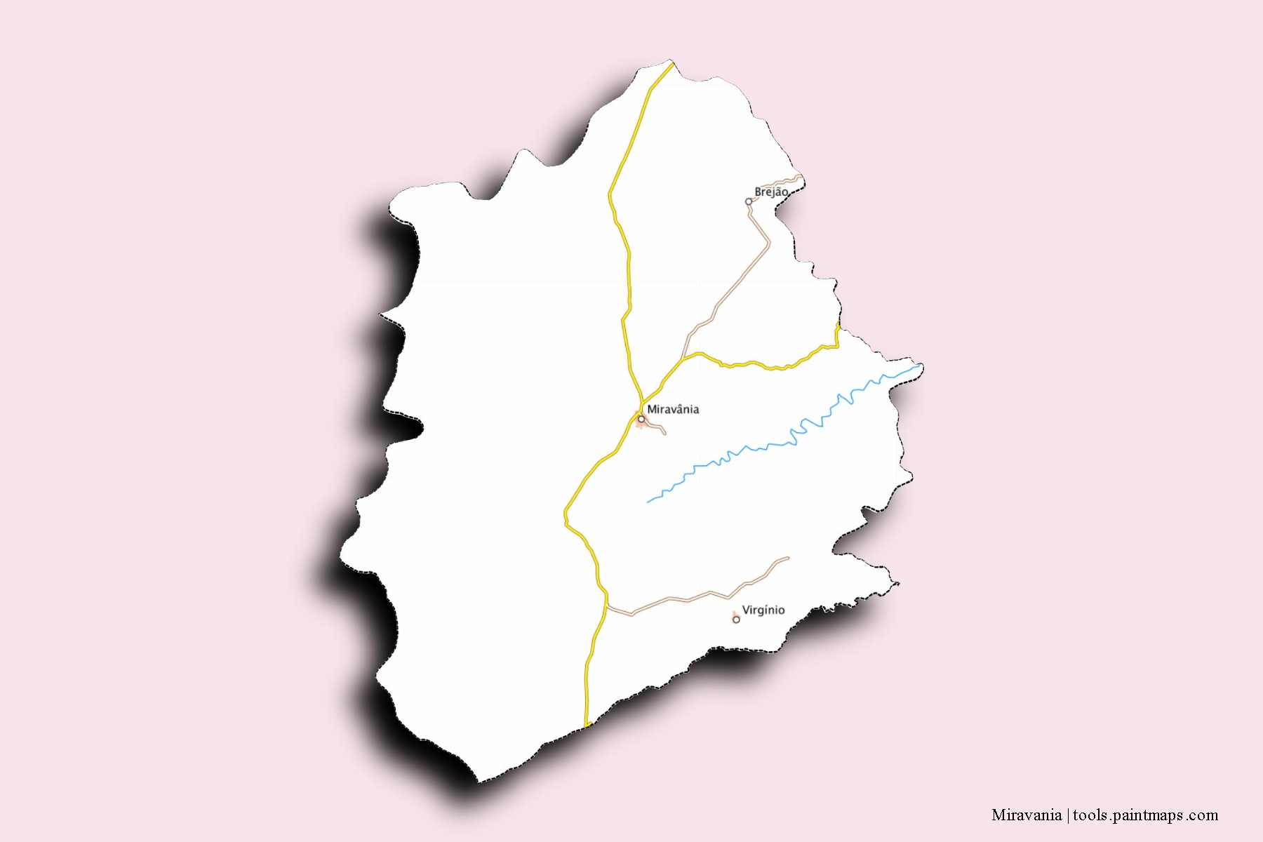 Mapa de barrios y pueblos de Miravania con efecto de sombra 3D