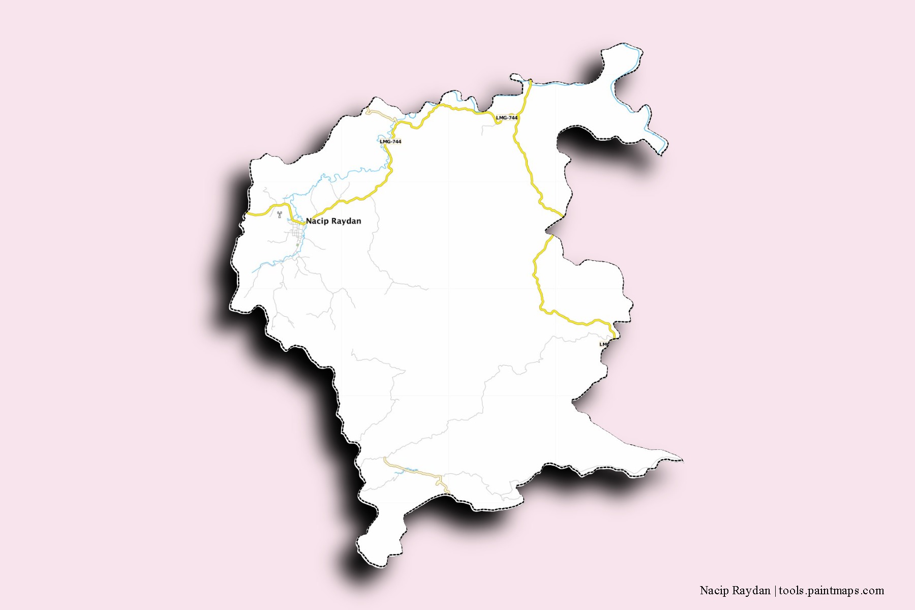 Mapa de barrios y pueblos de Nacip Raydan con efecto de sombra 3D