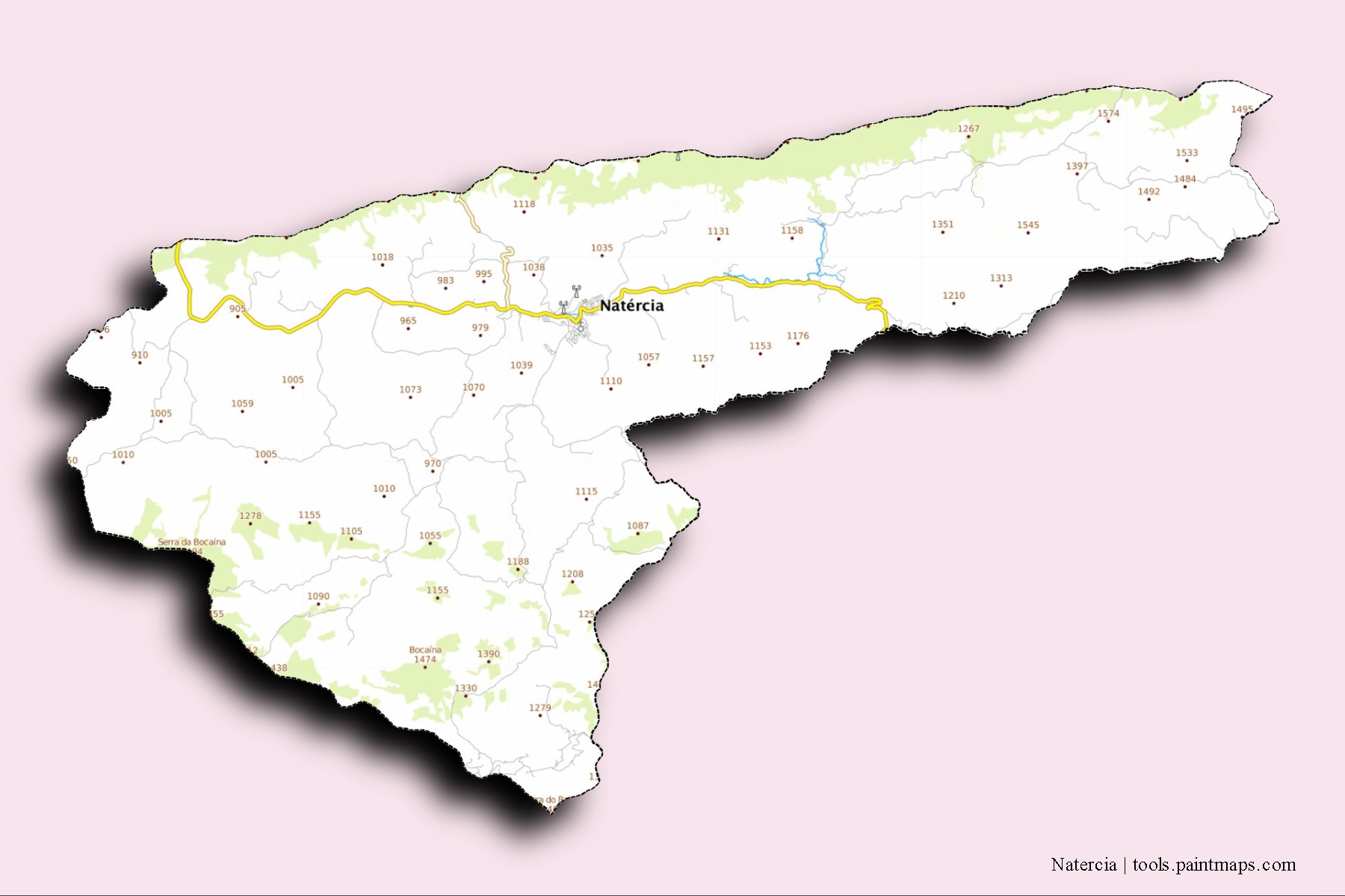 Natercia neighborhoods and villages map with 3D shadow effect