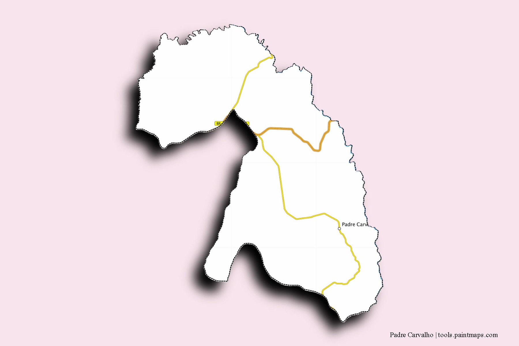 Mapa de barrios y pueblos de Padre Carvalho con efecto de sombra 3D