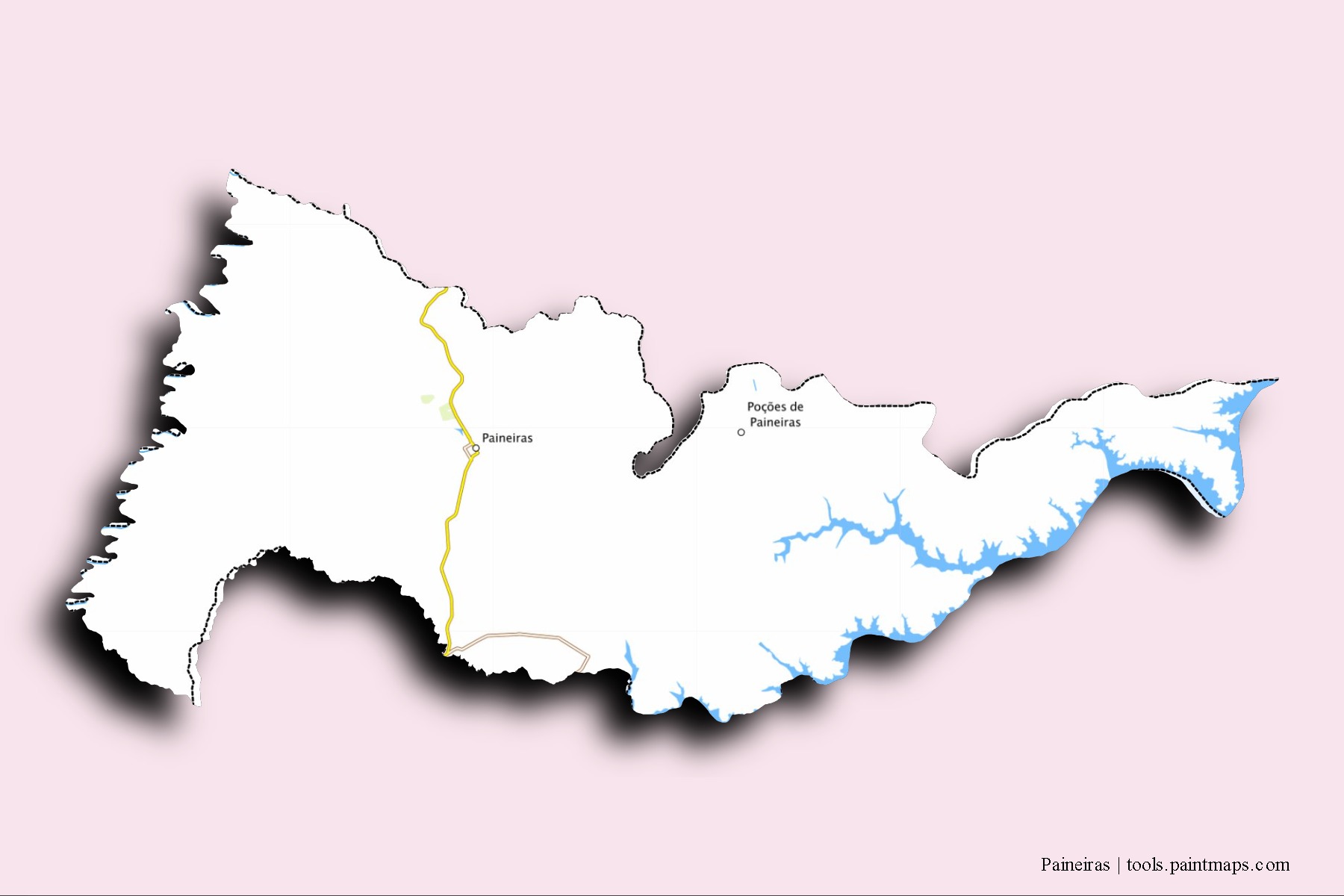 Mapa de barrios y pueblos de Paineiras con efecto de sombra 3D