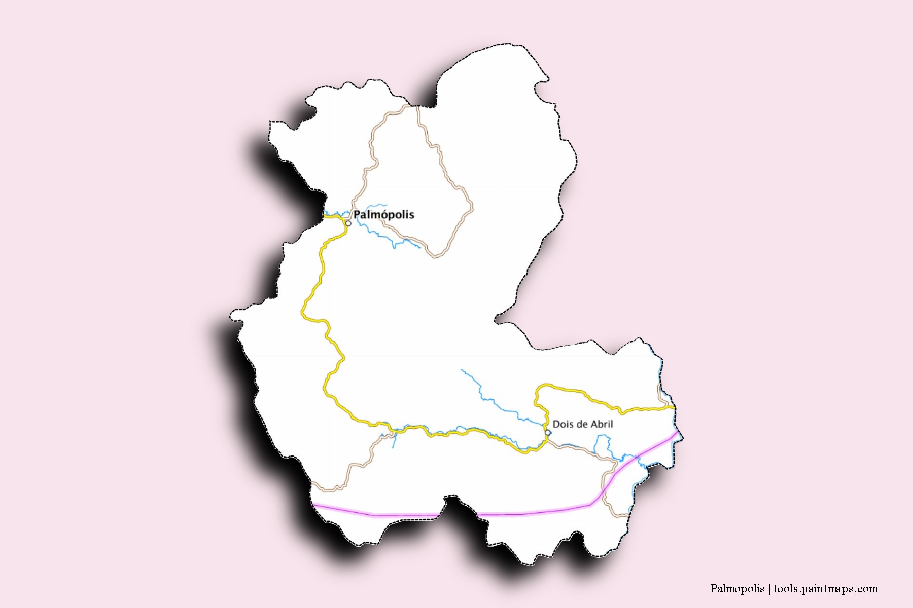 Mapa de barrios y pueblos de Palmopolis con efecto de sombra 3D