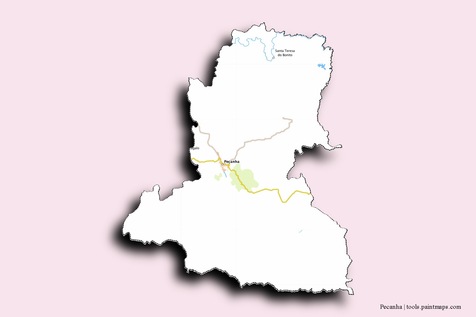 Mapa de barrios y pueblos de Pecanha con efecto de sombra 3D