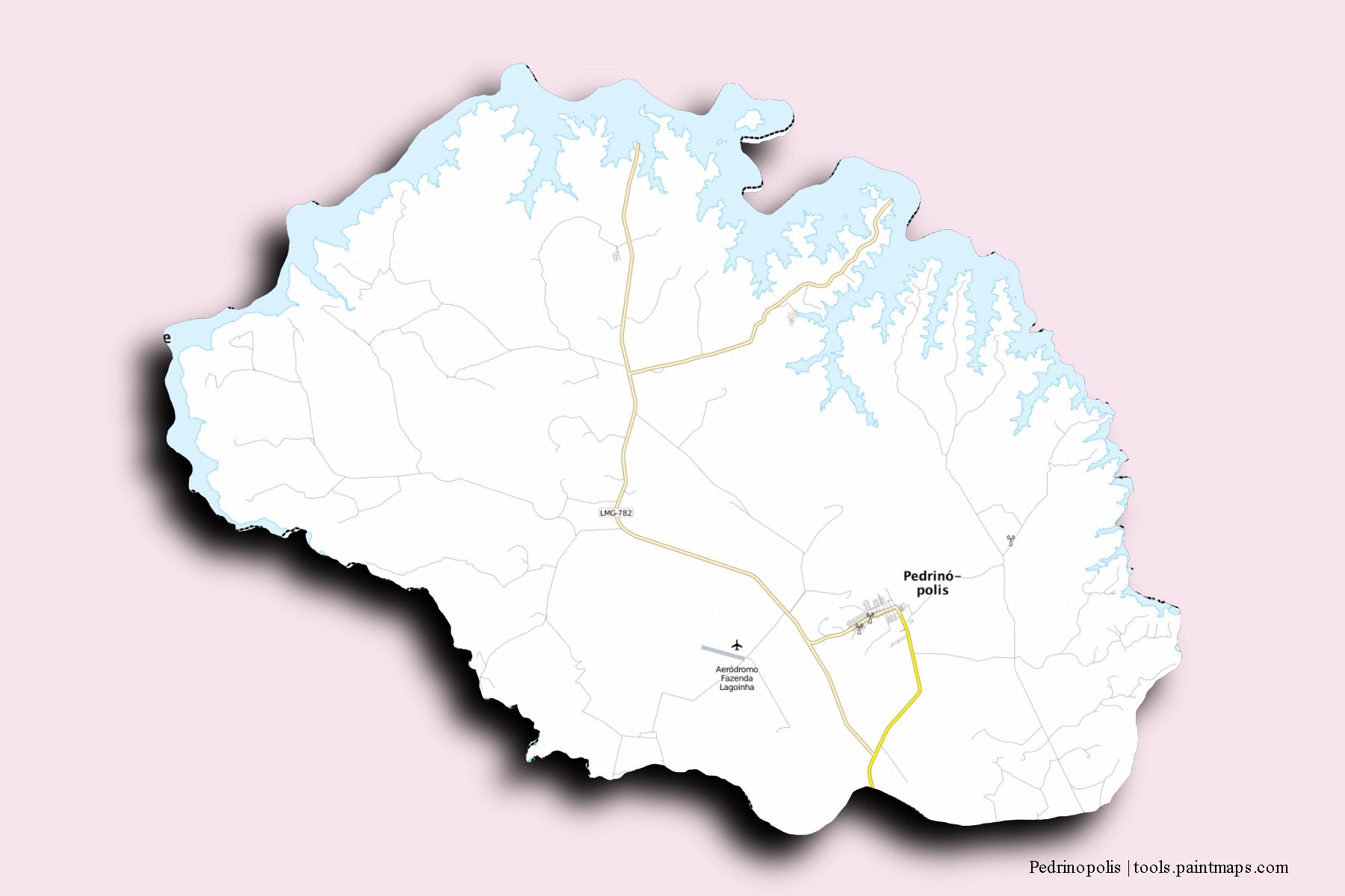 Mapa de barrios y pueblos de Pedrinopolis con efecto de sombra 3D