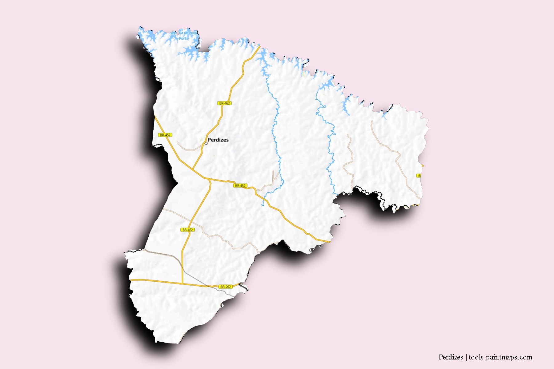 Mapa de barrios y pueblos de Perdizes con efecto de sombra 3D