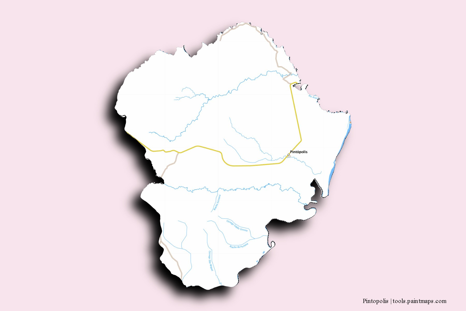 Mapa de barrios y pueblos de Pintopolis con efecto de sombra 3D