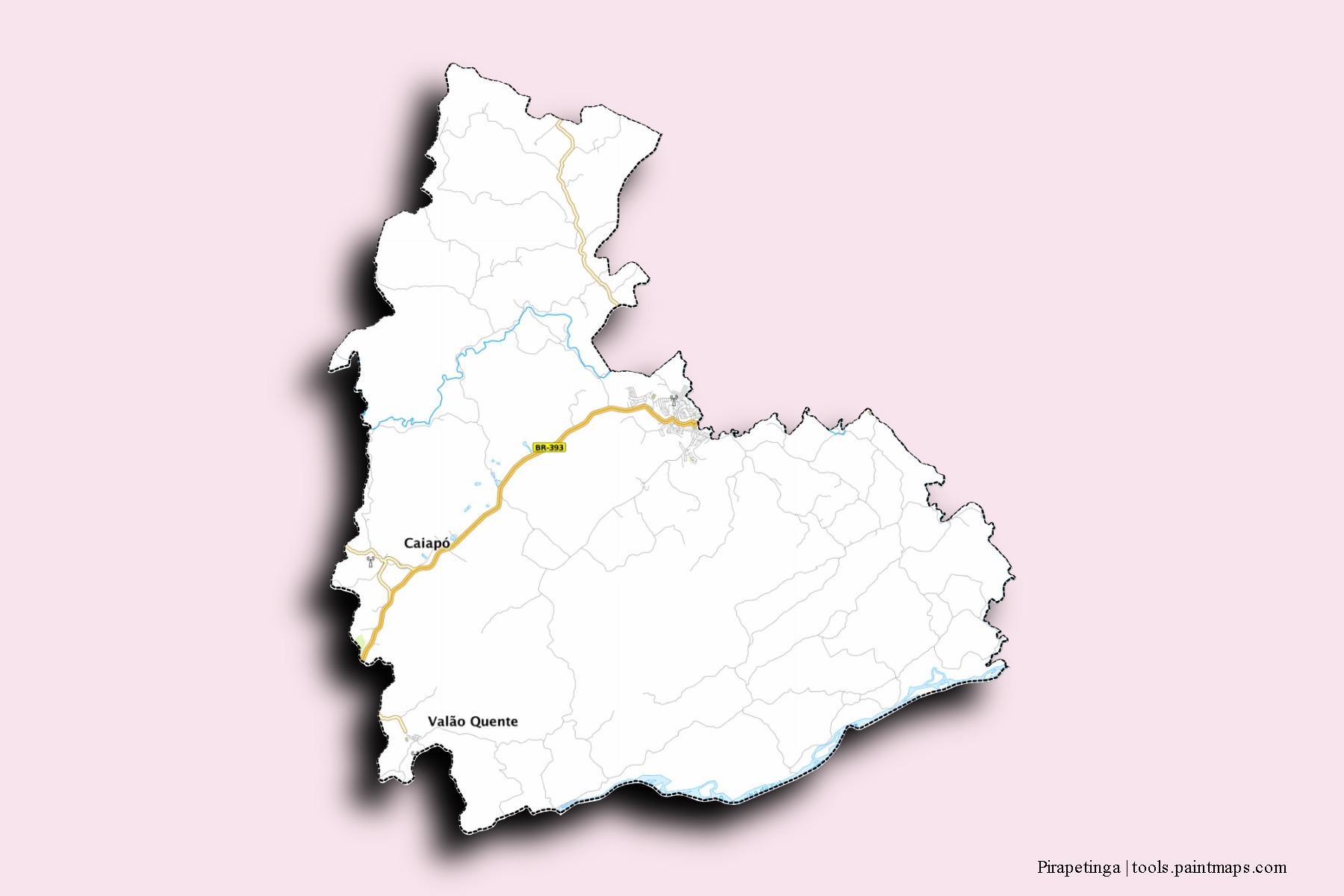 Mapa de barrios y pueblos de Pirapetinga con efecto de sombra 3D