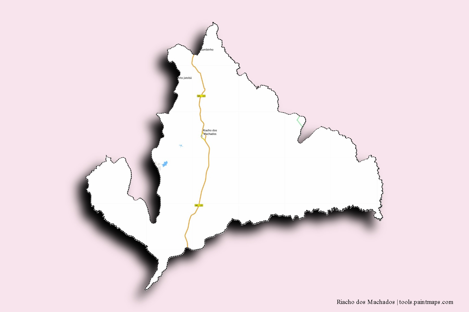 Mapa de barrios y pueblos de Riacho dos Machados con efecto de sombra 3D