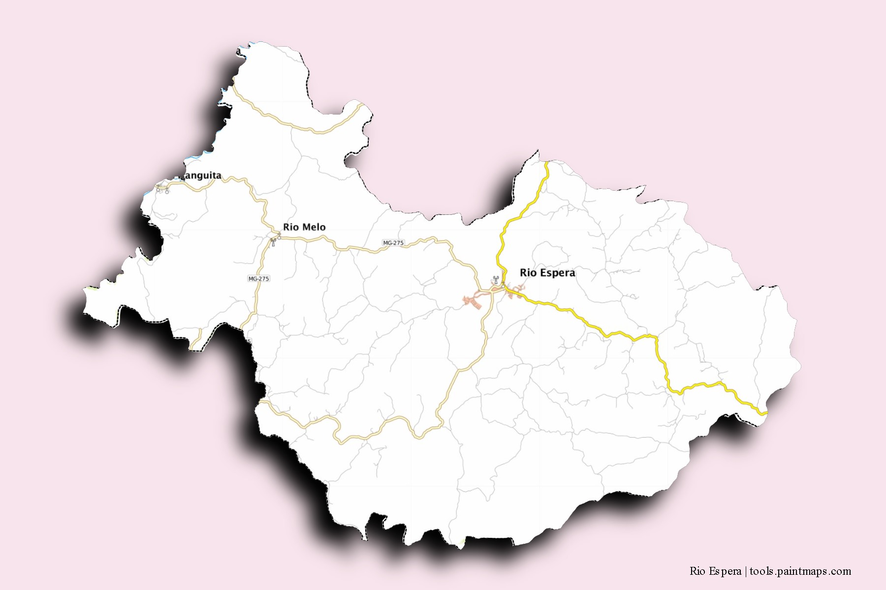 Mapa de barrios y pueblos de Rio Espera con efecto de sombra 3D