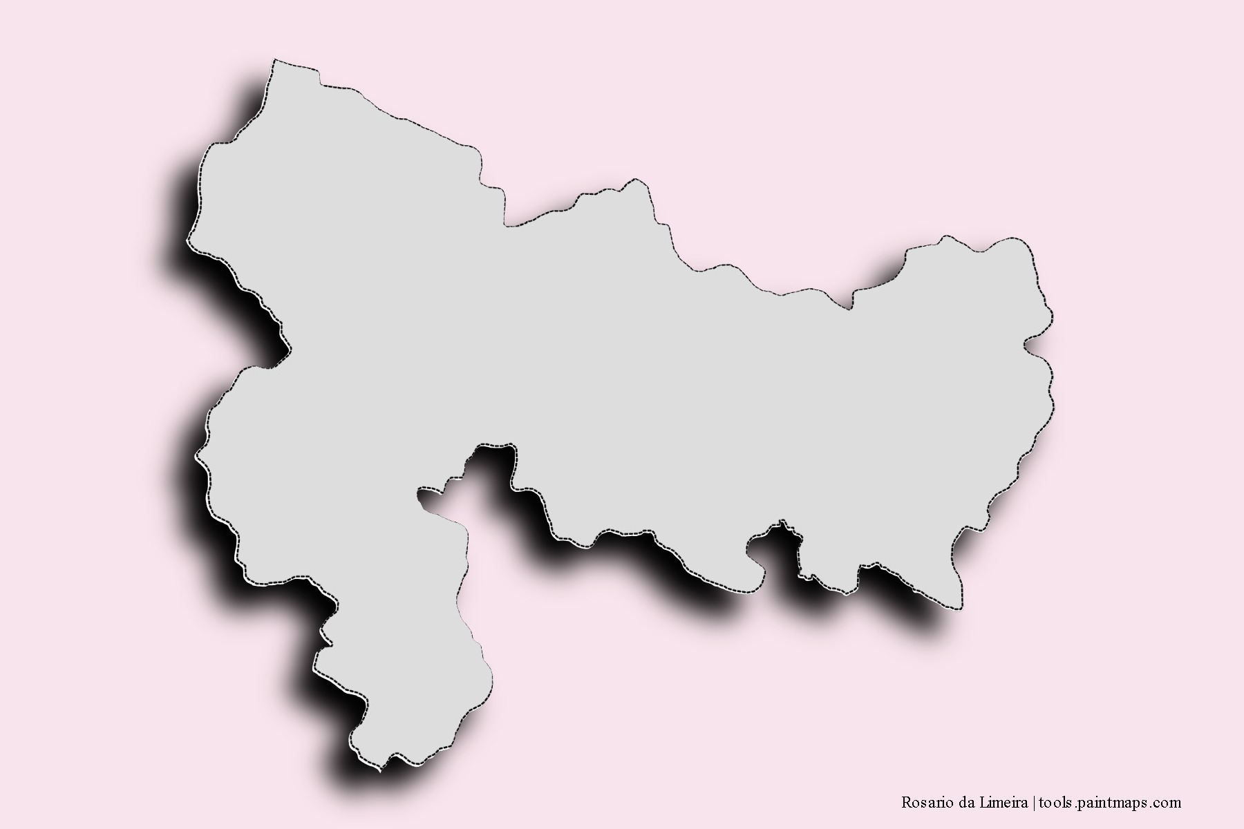 Mapa de barrios y pueblos de Rosario da Limeira con efecto de sombra 3D