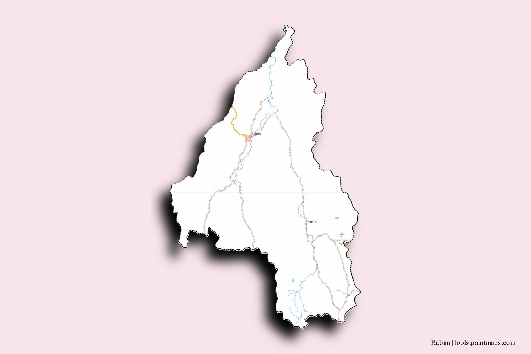 Mapa de barrios y pueblos de Rubim con efecto de sombra 3D