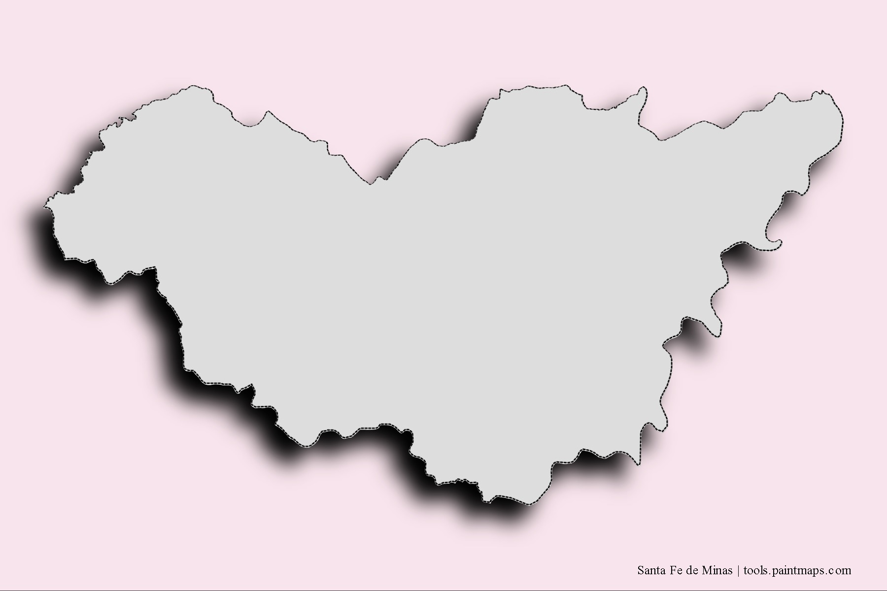 Mapa de barrios y pueblos de Santa Fe de Minas con efecto de sombra 3D