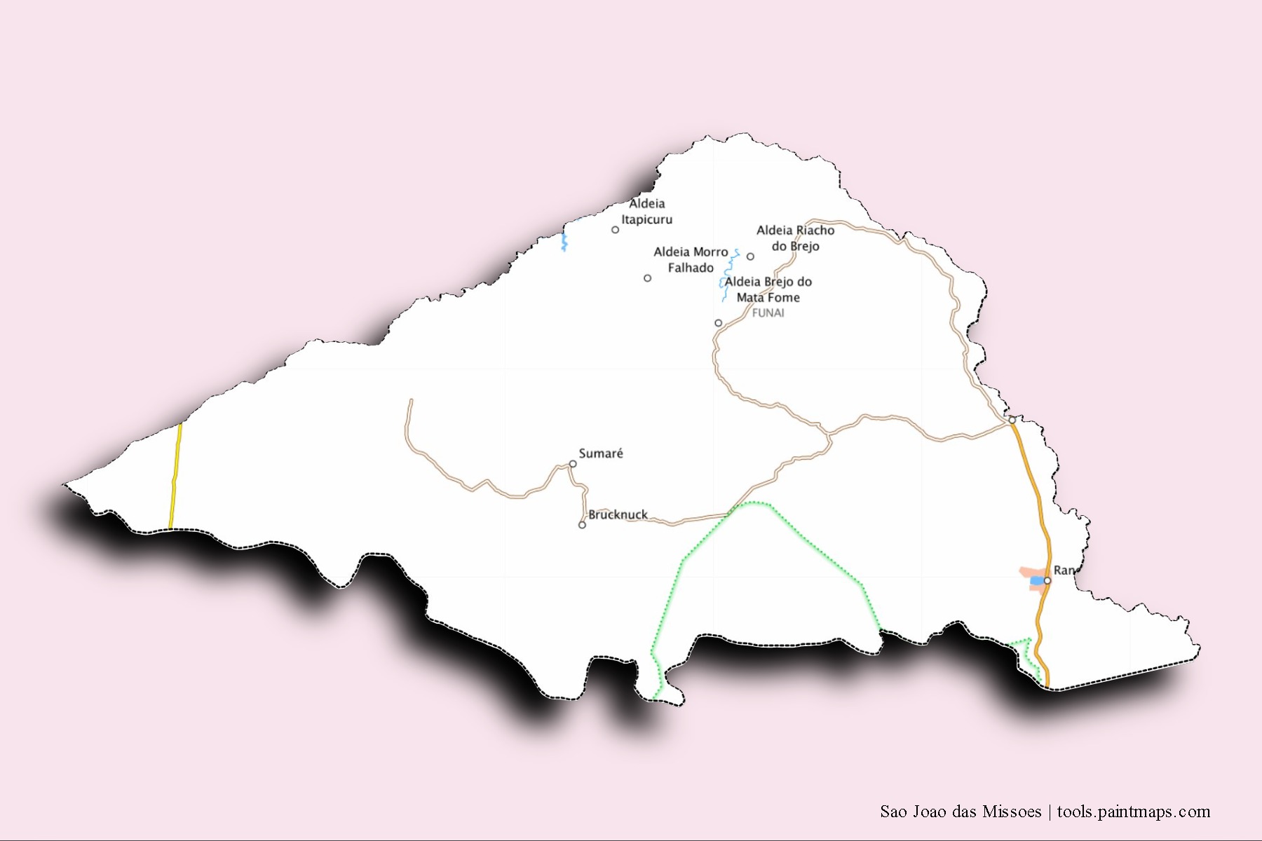 Sao Joao das Missoes neighborhoods and villages map with 3D shadow effect