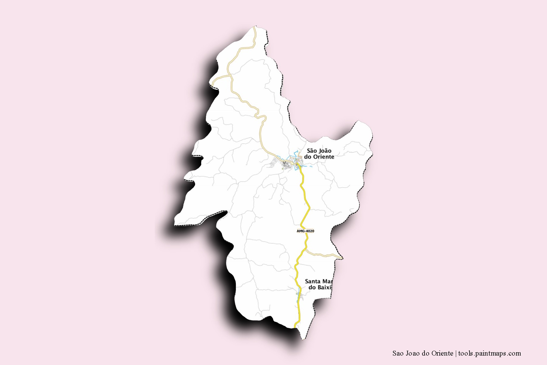 Mapa de barrios y pueblos de Sao Joao do Oriente con efecto de sombra 3D