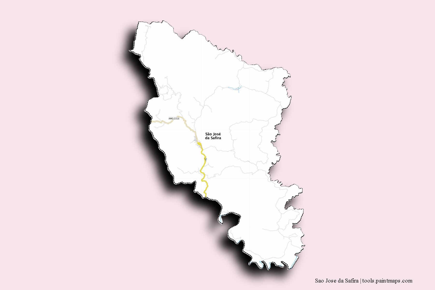 Mapa de barrios y pueblos de Sao Jose da Safira con efecto de sombra 3D