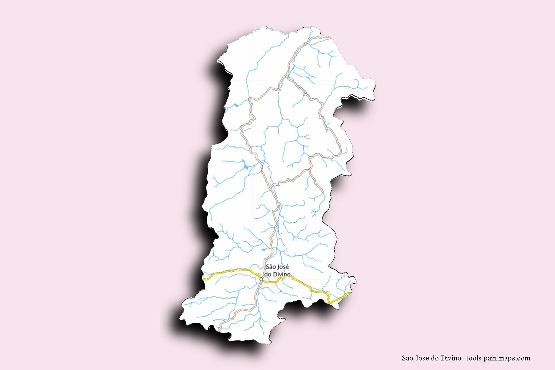 Mapa de barrios y pueblos de Sao Jose do Divino con efecto de sombra 3D