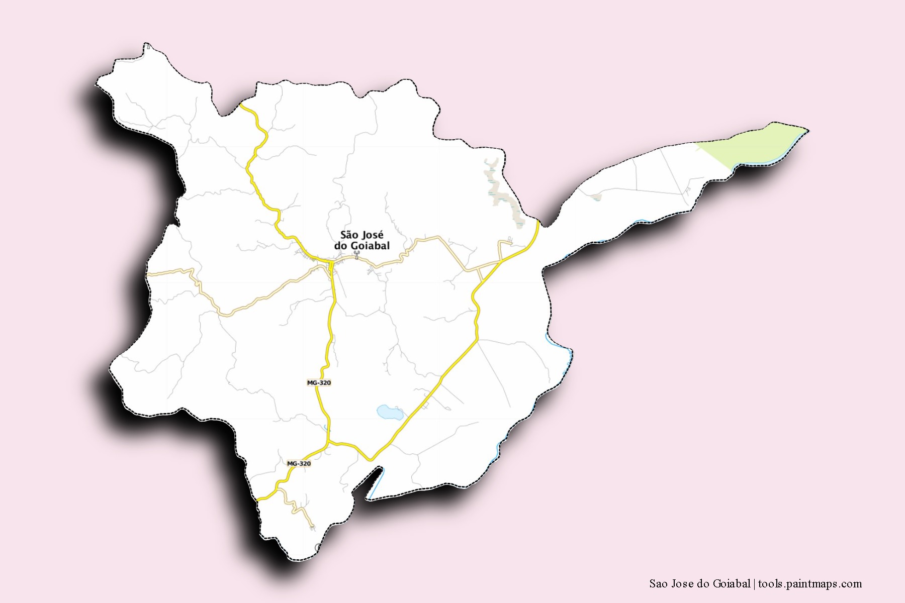 Mapa de barrios y pueblos de Sao Jose do Goiabal con efecto de sombra 3D