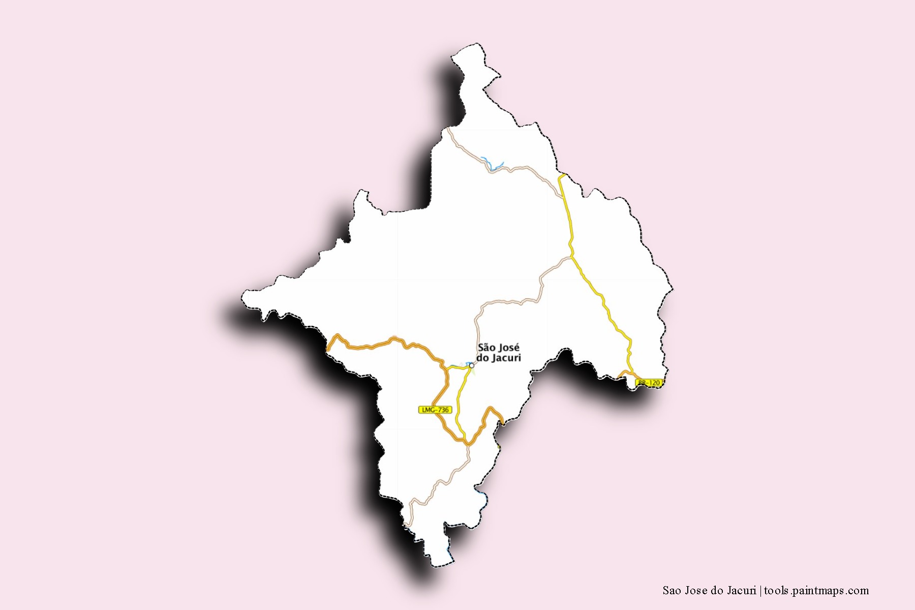 Mapa de barrios y pueblos de Sao Jose do Jacuri con efecto de sombra 3D