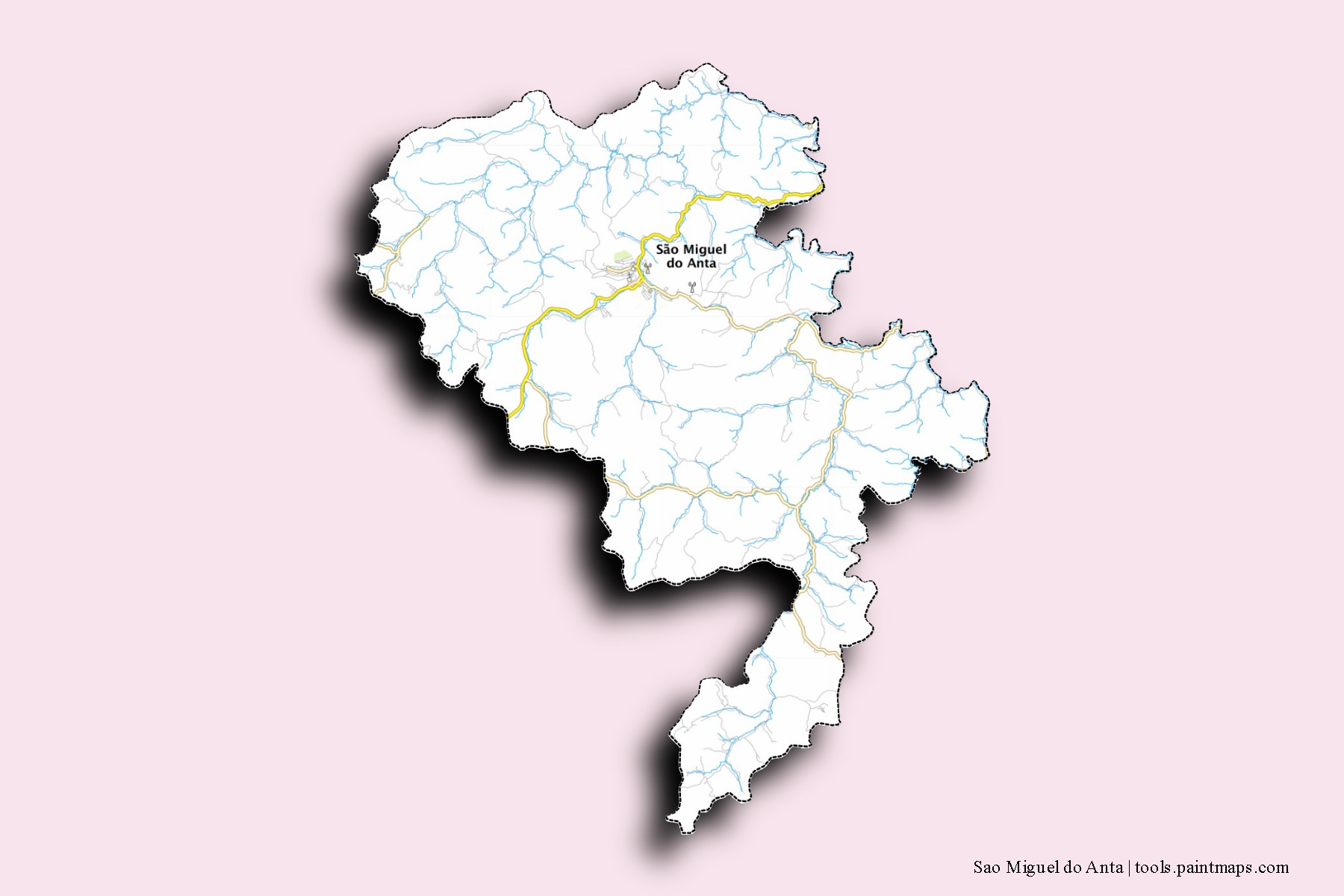 Mapa de barrios y pueblos de Sao Miguel do Anta con efecto de sombra 3D